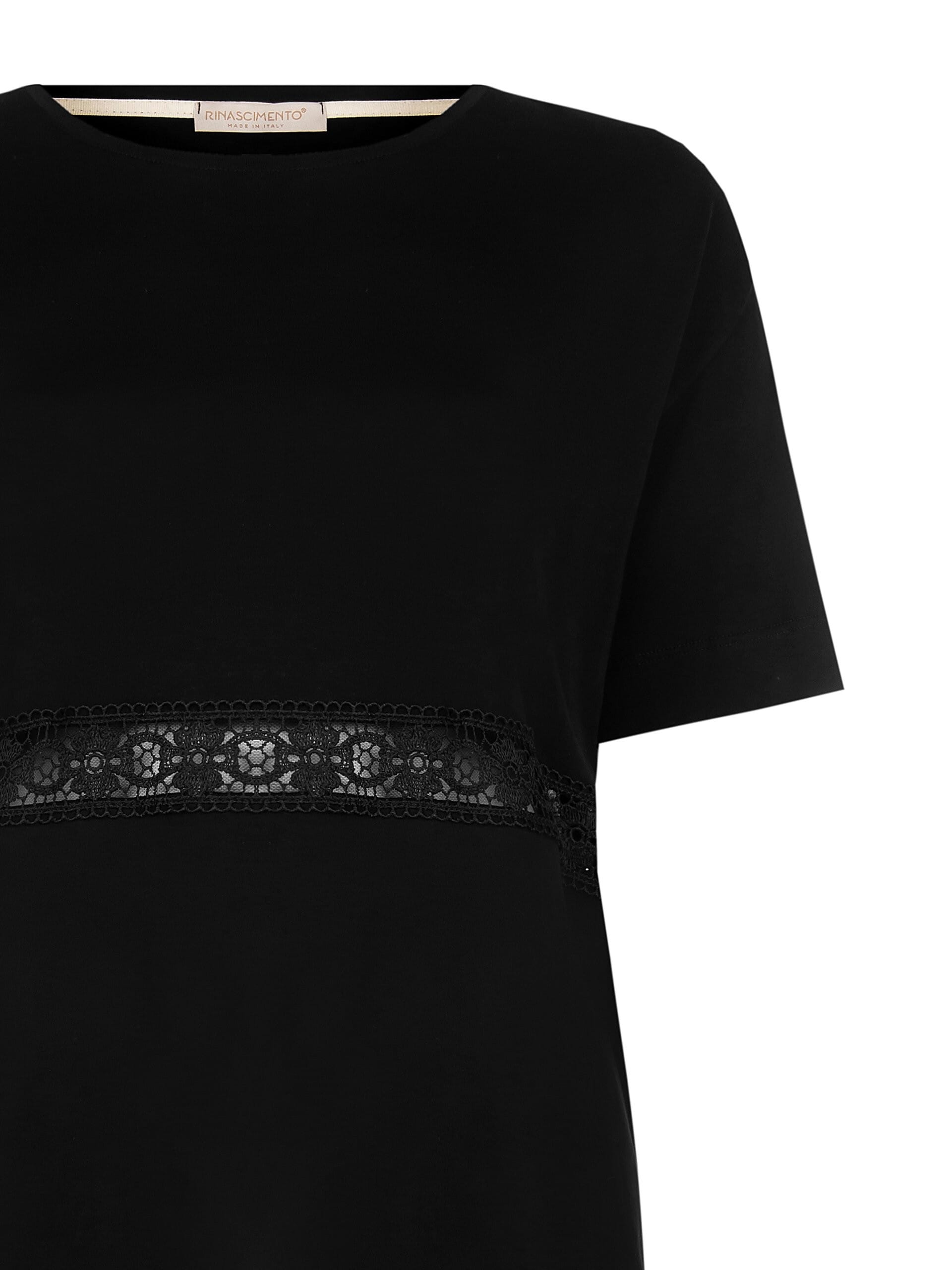 Rinascimento Curvy Regular Cotton T-Shirt With Perforated Detail