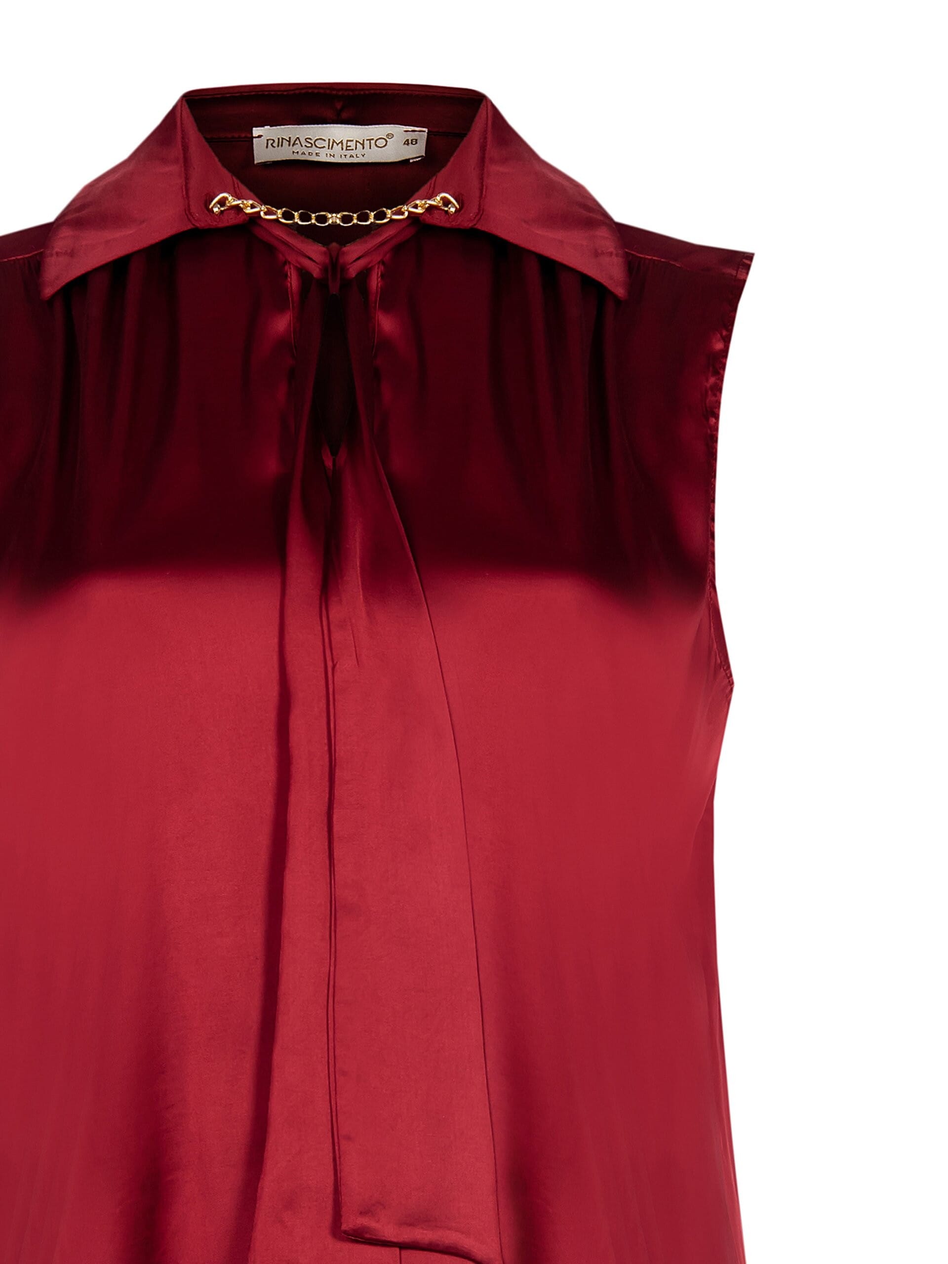 Blusa Curvy Fluida In Raso Con Cravattino E Catena Al Colletto Rinascimento Curvy