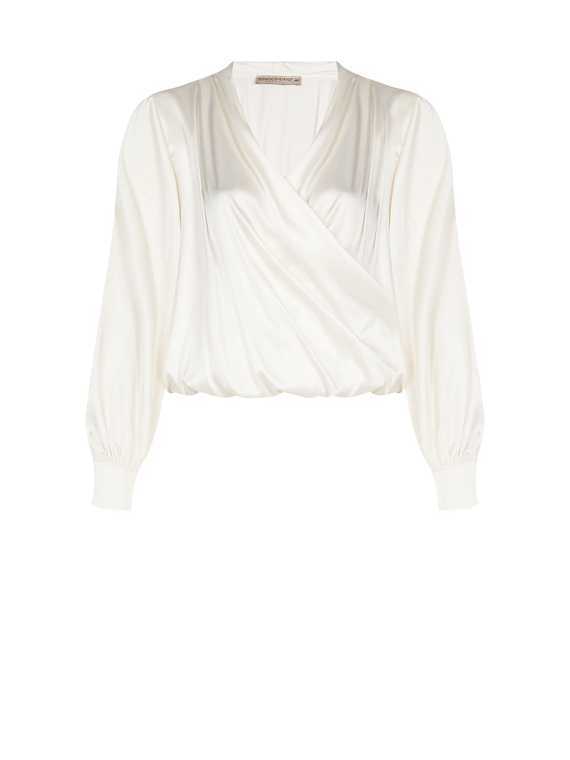 Rinascimento - Curvy Balloon Satin Cross Neckline Blouse