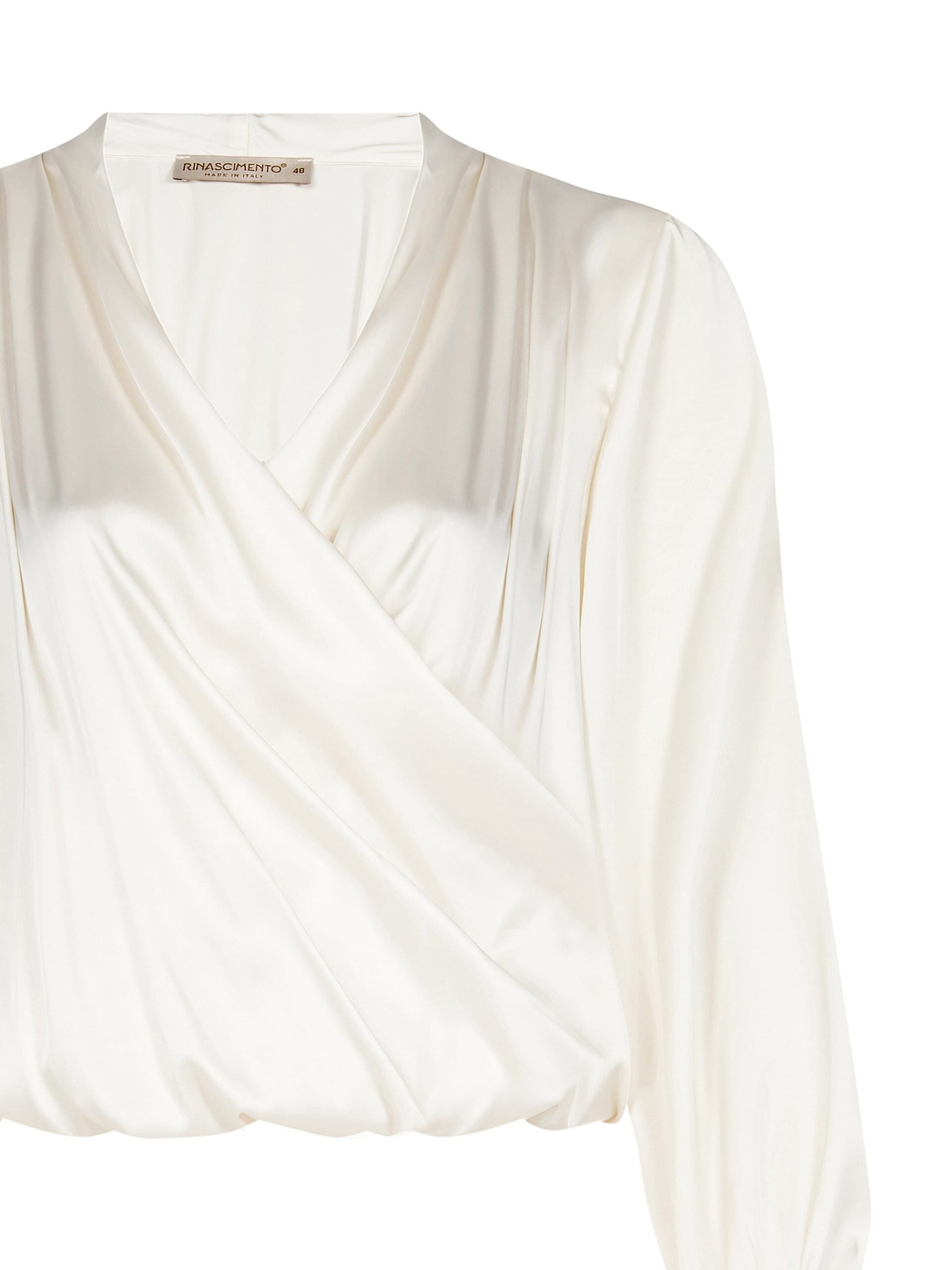 Rinascimento - Curvy Balloon Satin Cross Neckline Blouse