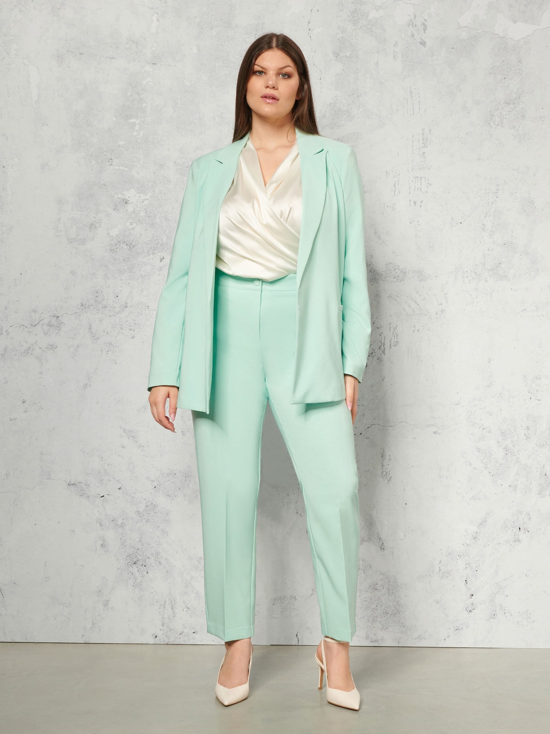 Rinascimento - Curvy Balloon Satin Cross Neckline Blouse