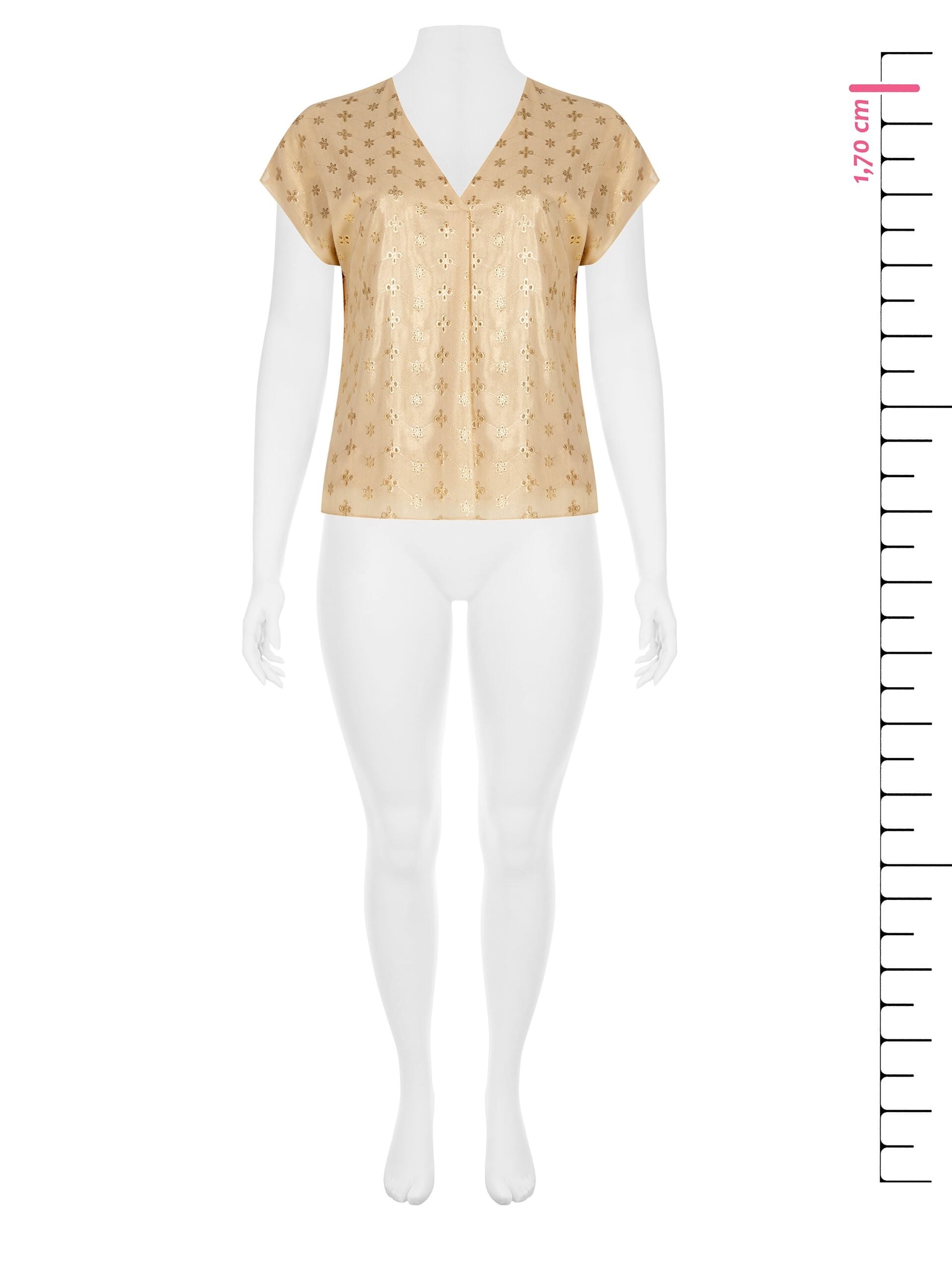 Wide Curvy Blouse In Double Georgette Embroidered Flower Sangallo Style In Lurex Curvy Rinascimento