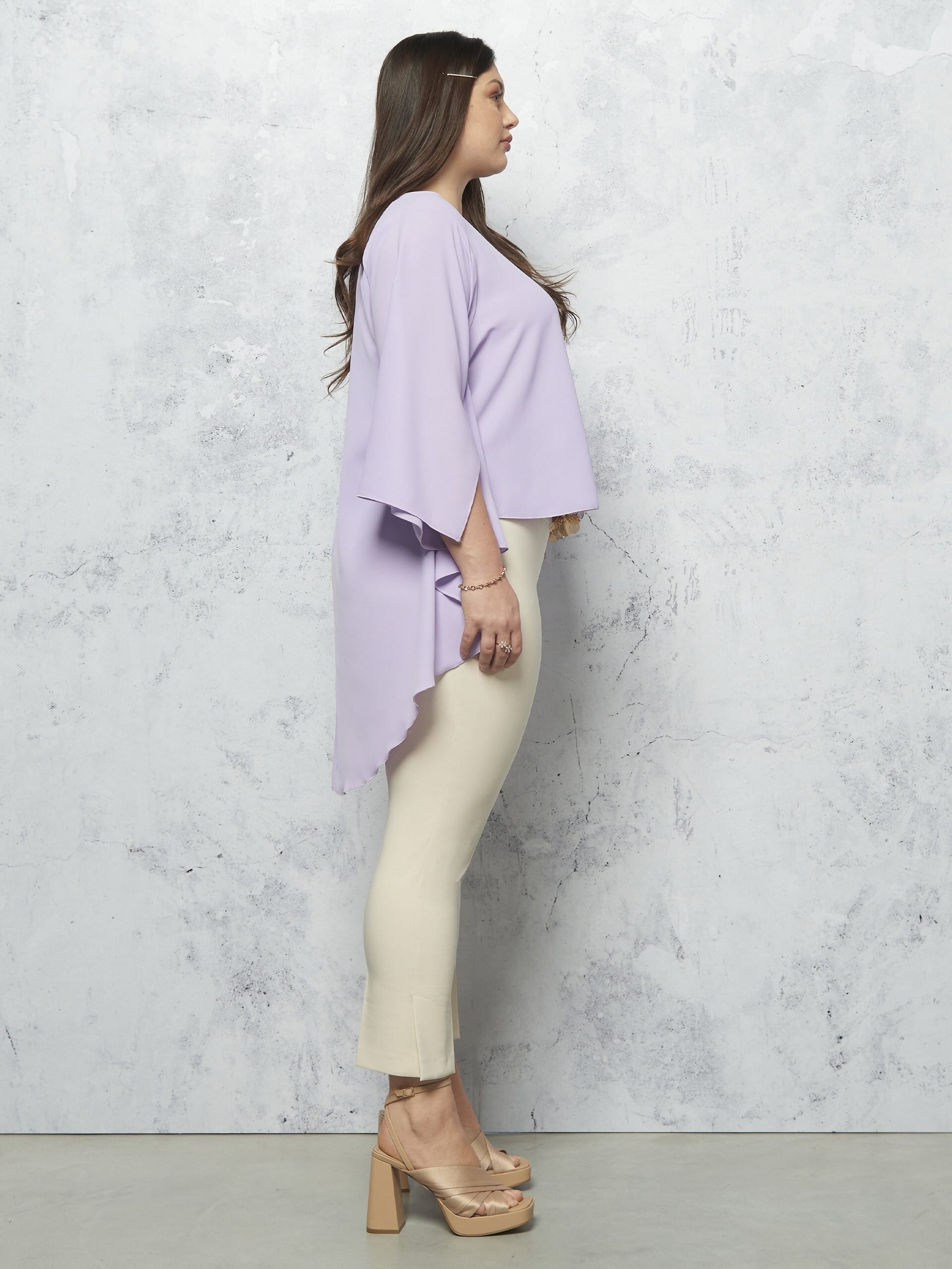 Wide Asymmetrical Satin Blouse With Sleeves Effect Curvy Sleeve Rinascimento