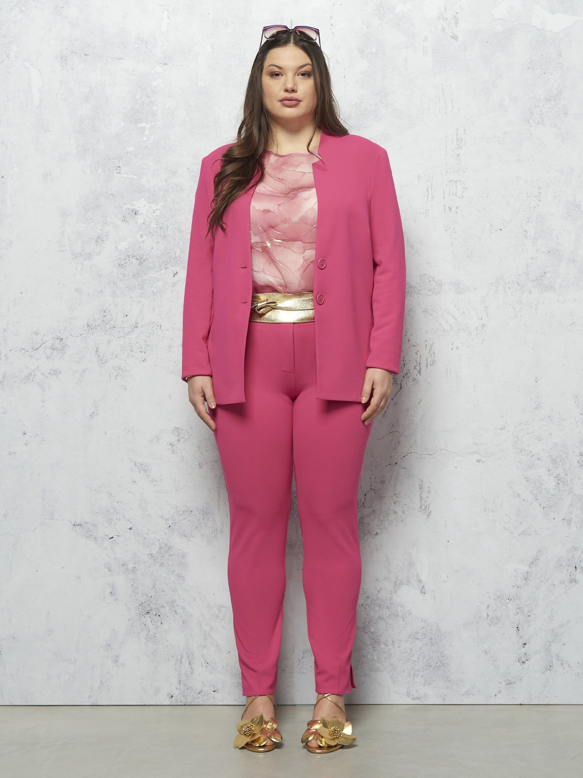 Blusa Curvy Ampia In Georgette Con Applicazioni In Oro Rinascimento Curvy