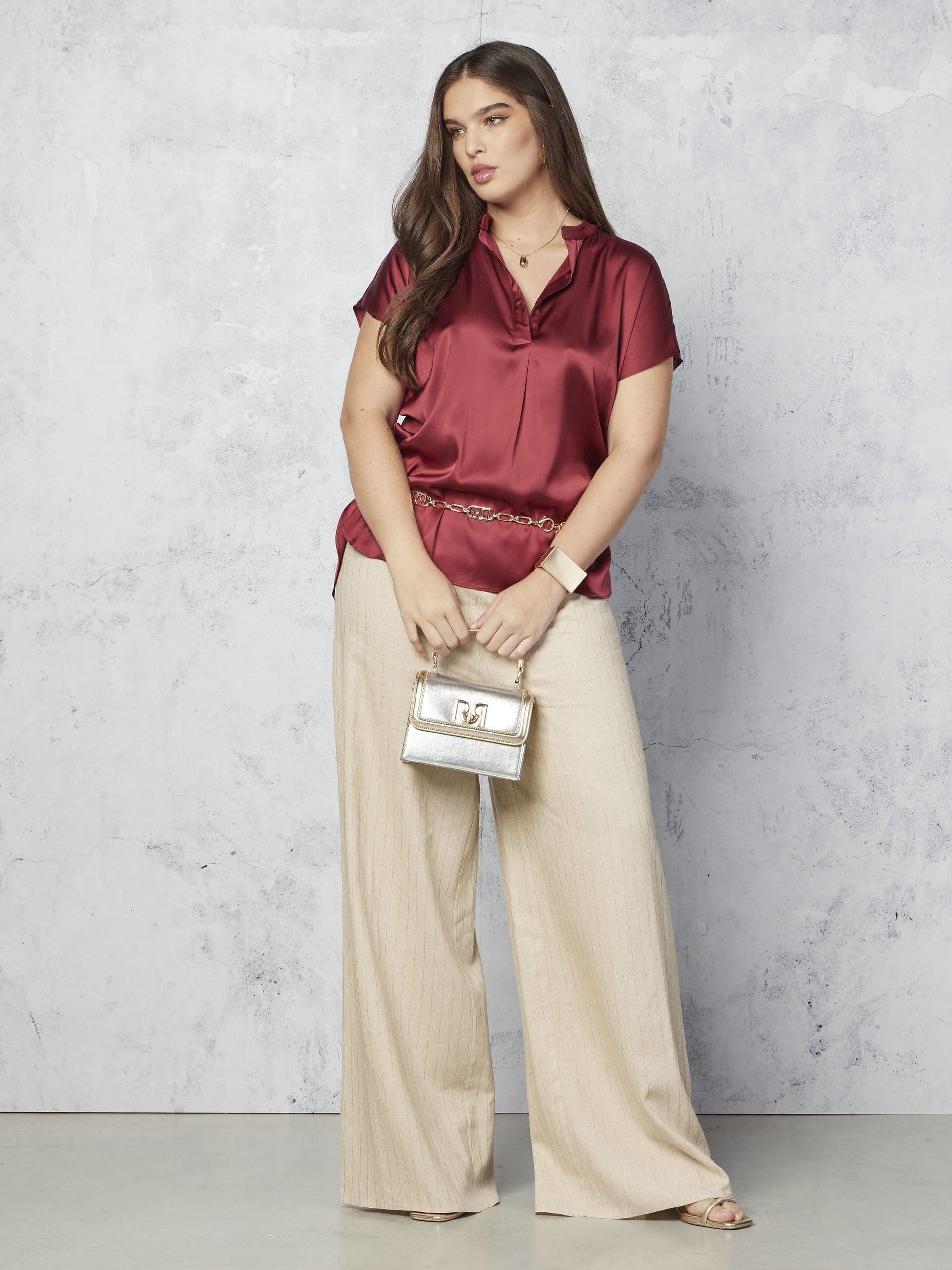 Fluid Satin Curvy Blouse With Mandarin Neck Rinascimento Curvy