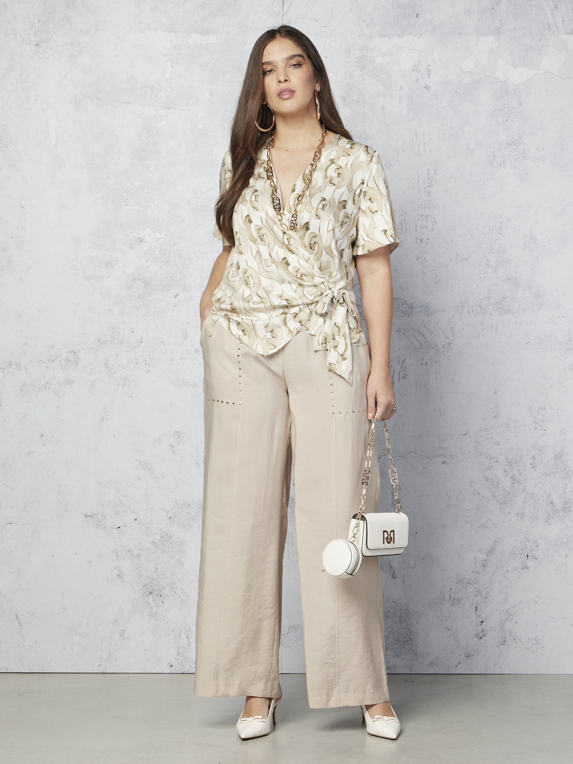 Blusa Curvy A Portafoglio In Viscosa Con Motivo A Catena Rinascimento Curvy