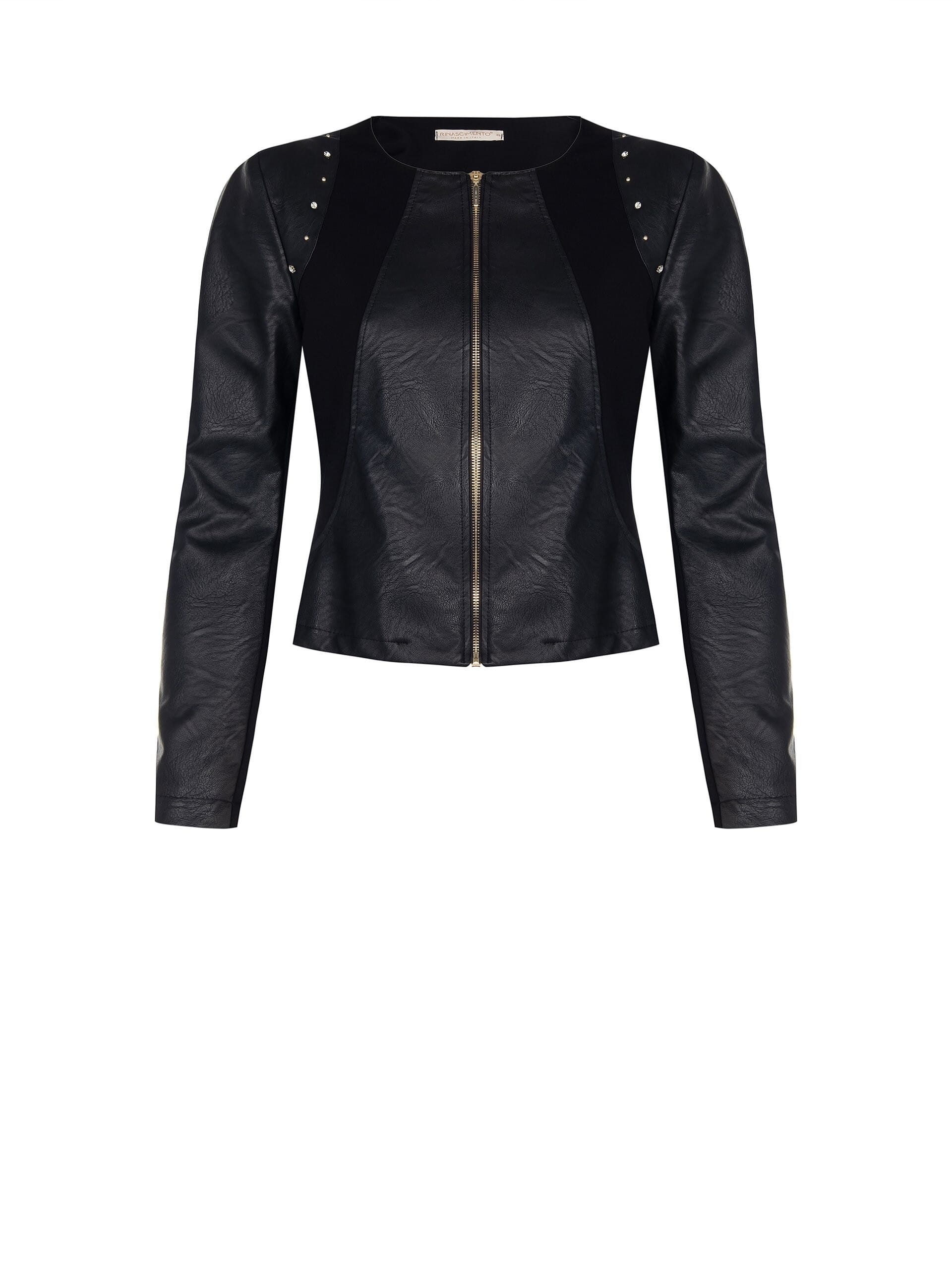 Rinascimento Curvy Leather Simil Jacket With Stones And Knitted Inserts And Straps