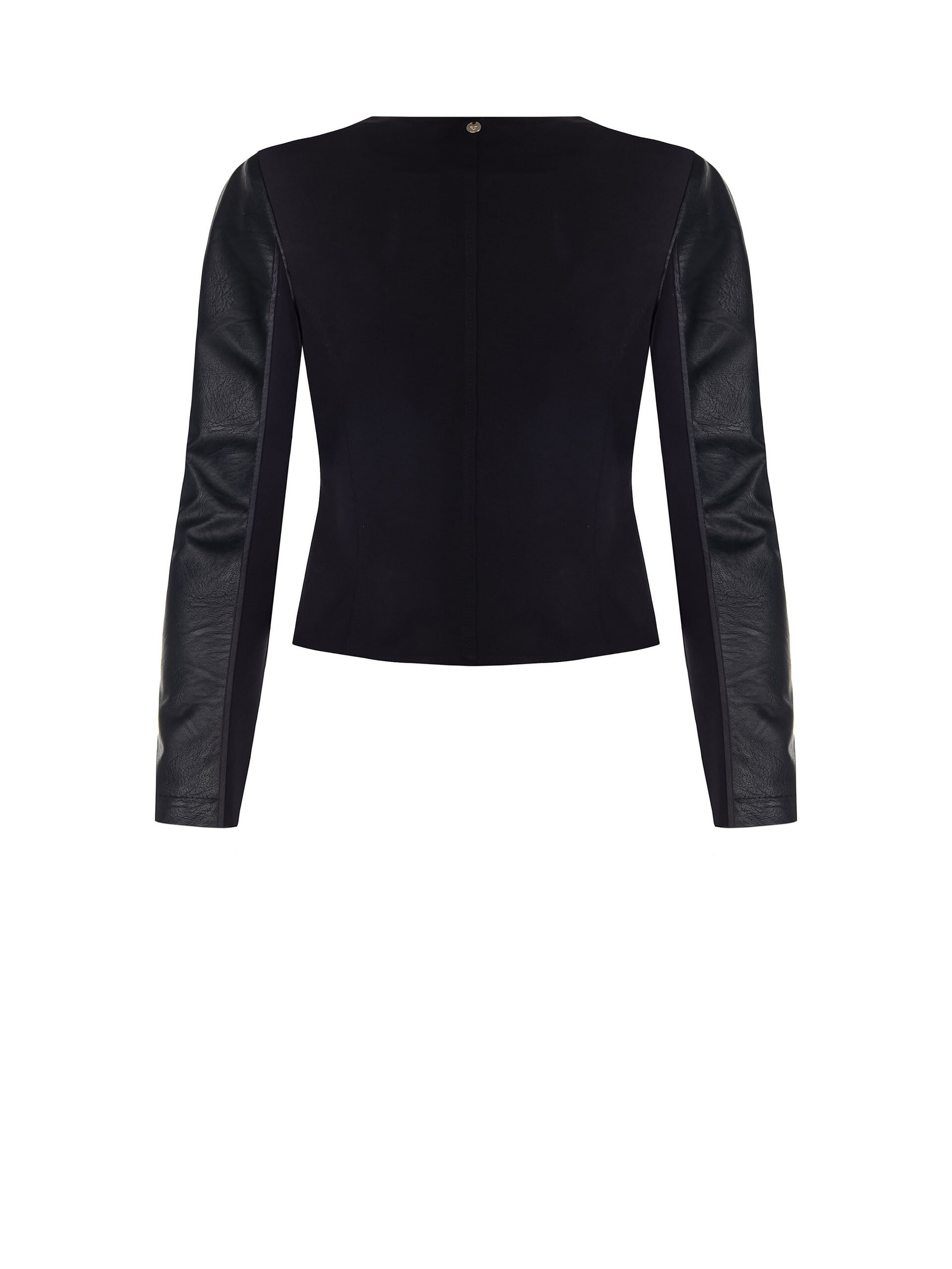 Rinascimento Curvy Leather Simil Jacket With Stones And Knitted Inserts And Straps