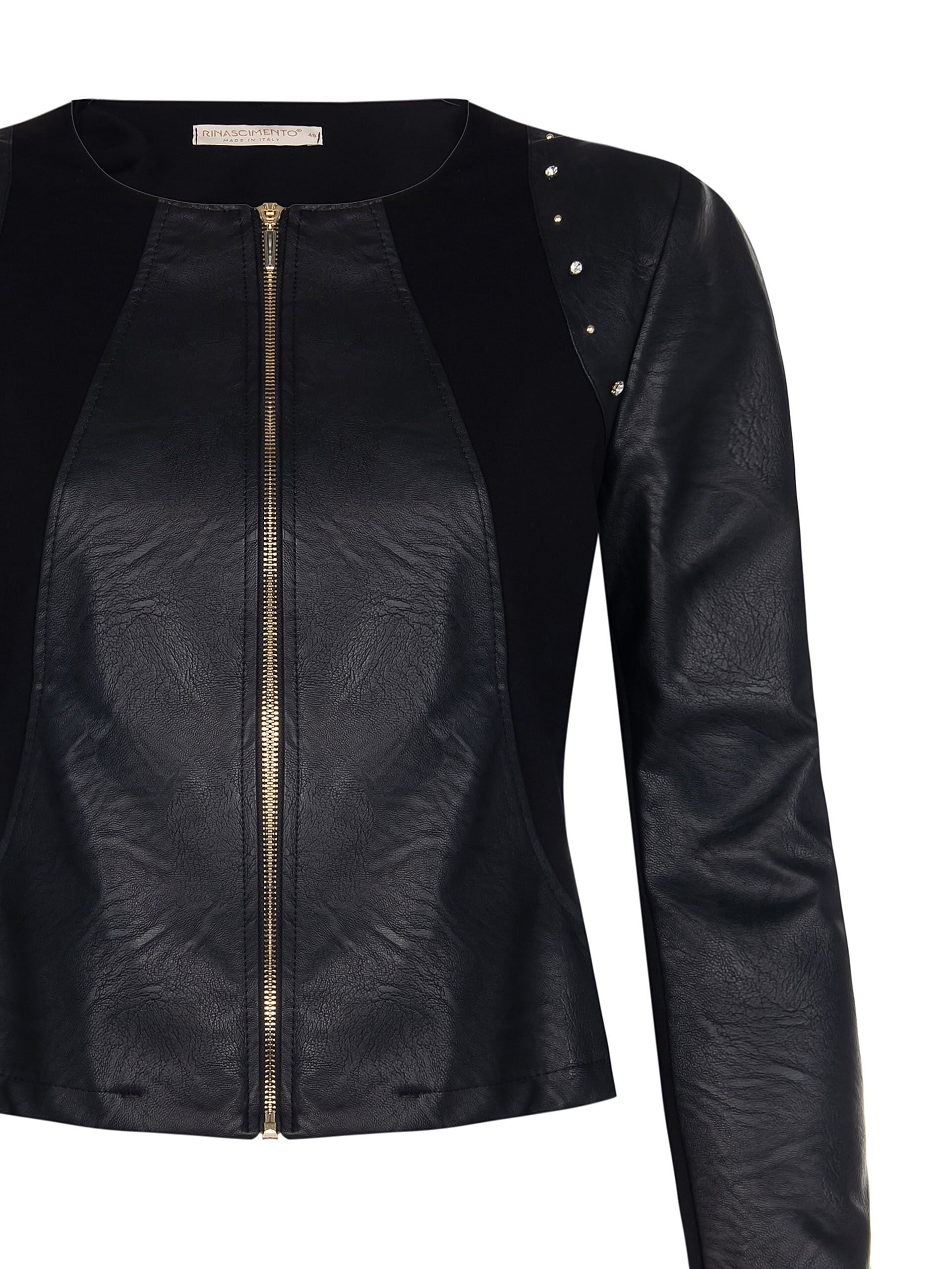 Rinascimento Curvy Leather Simil Jacket With Stones And Knitted Inserts And Straps