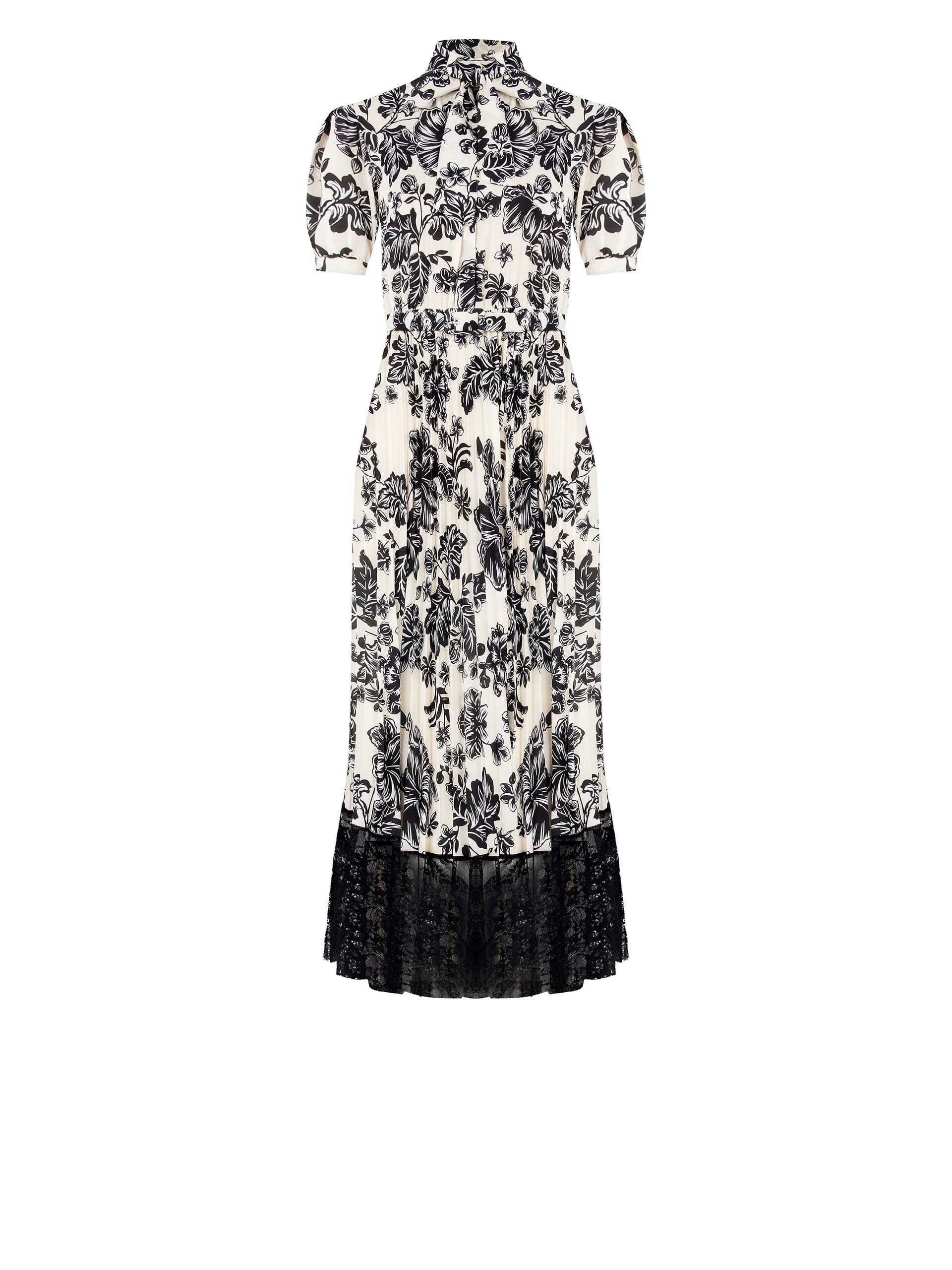 Abito Lungo Chemisier Plissé Con Pizzo E Cravattino Rinascimento