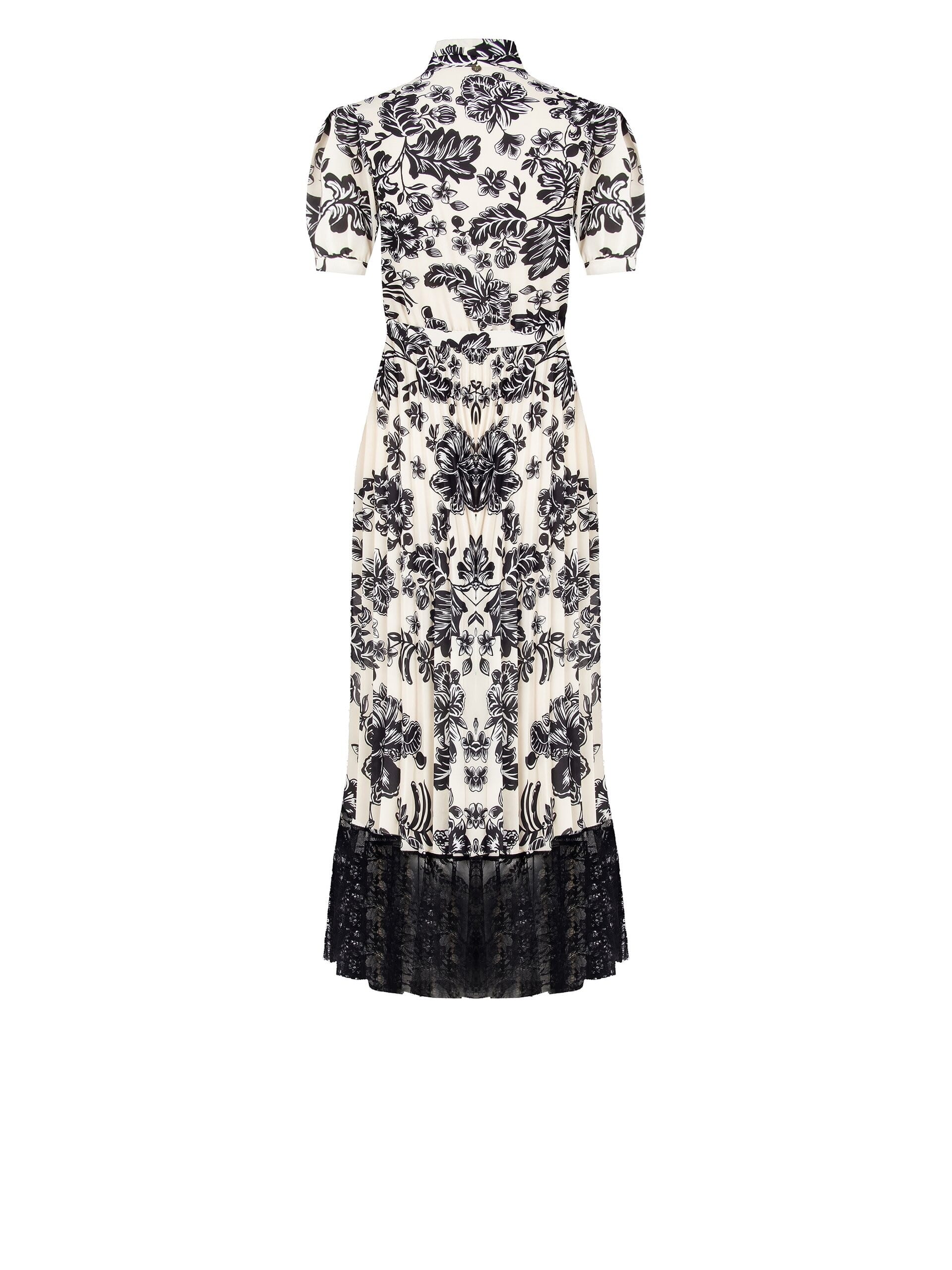 Abito Lungo Chemisier Plissé Con Pizzo E Cravattino Rinascimento