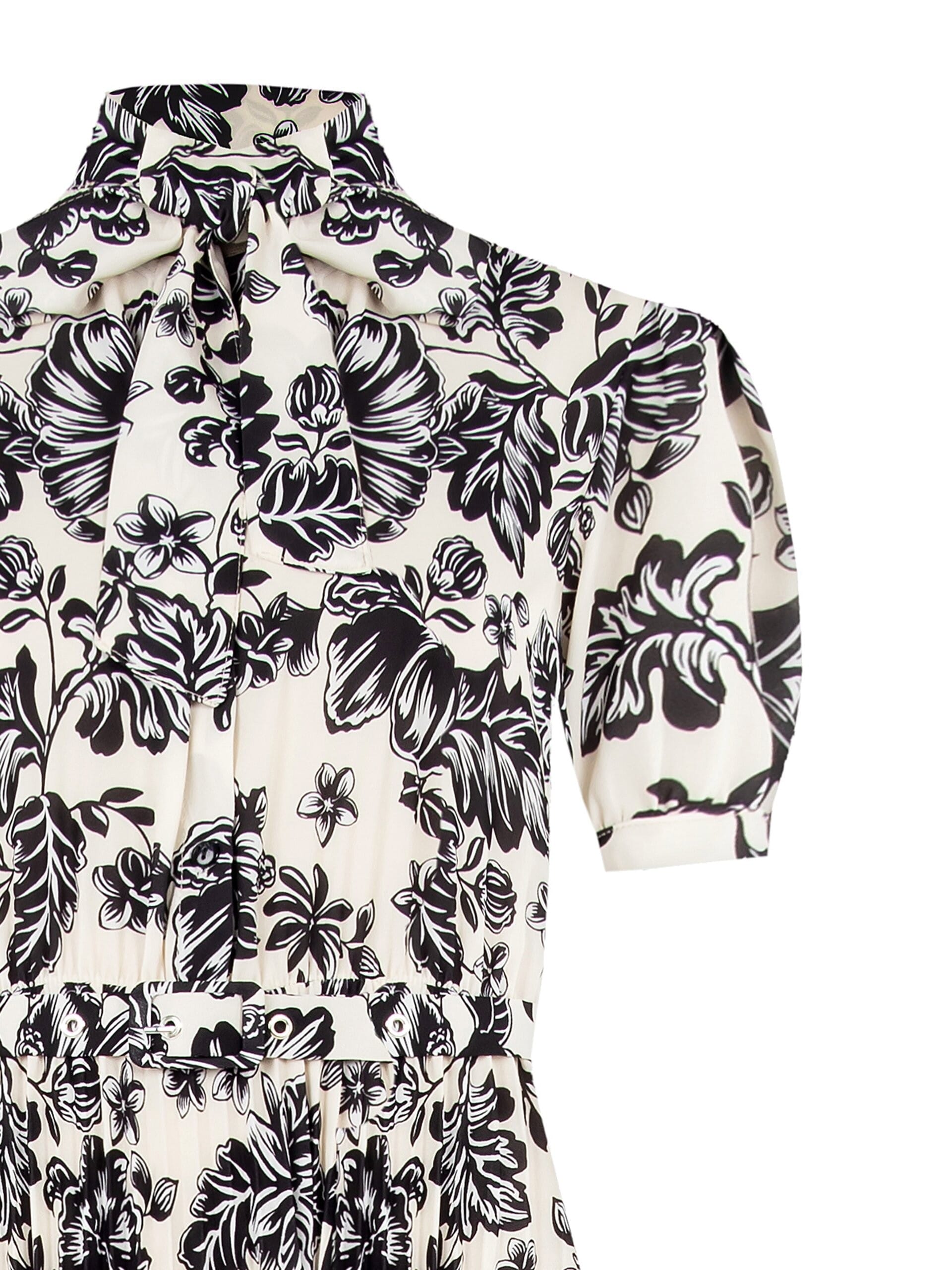 Abito Lungo Chemisier Plissé Con Pizzo E Cravattino Rinascimento