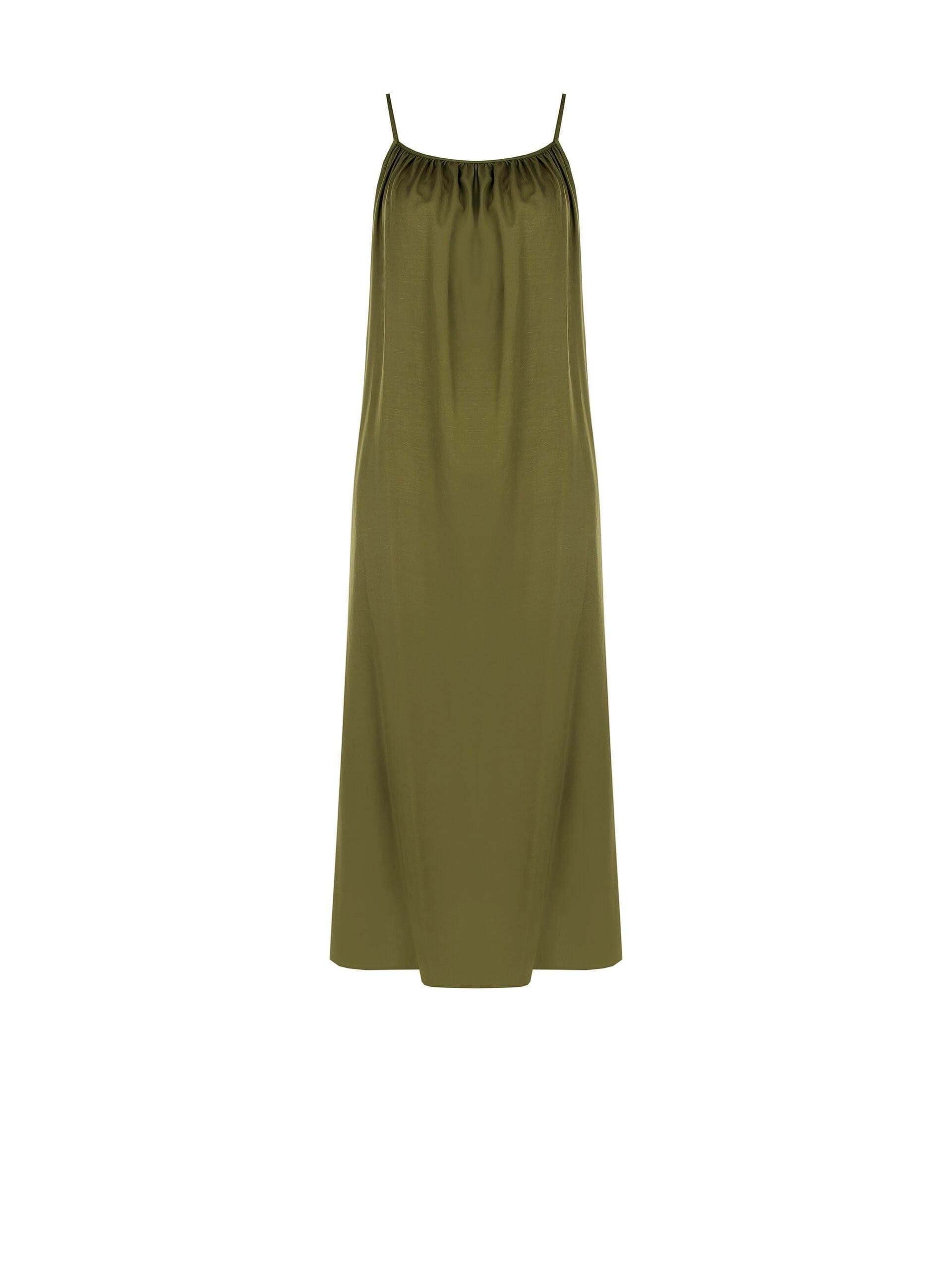 Abito Midi Largo A Trapezio In Misto Viscosa E Lino Scollato Dietro Rinascimento