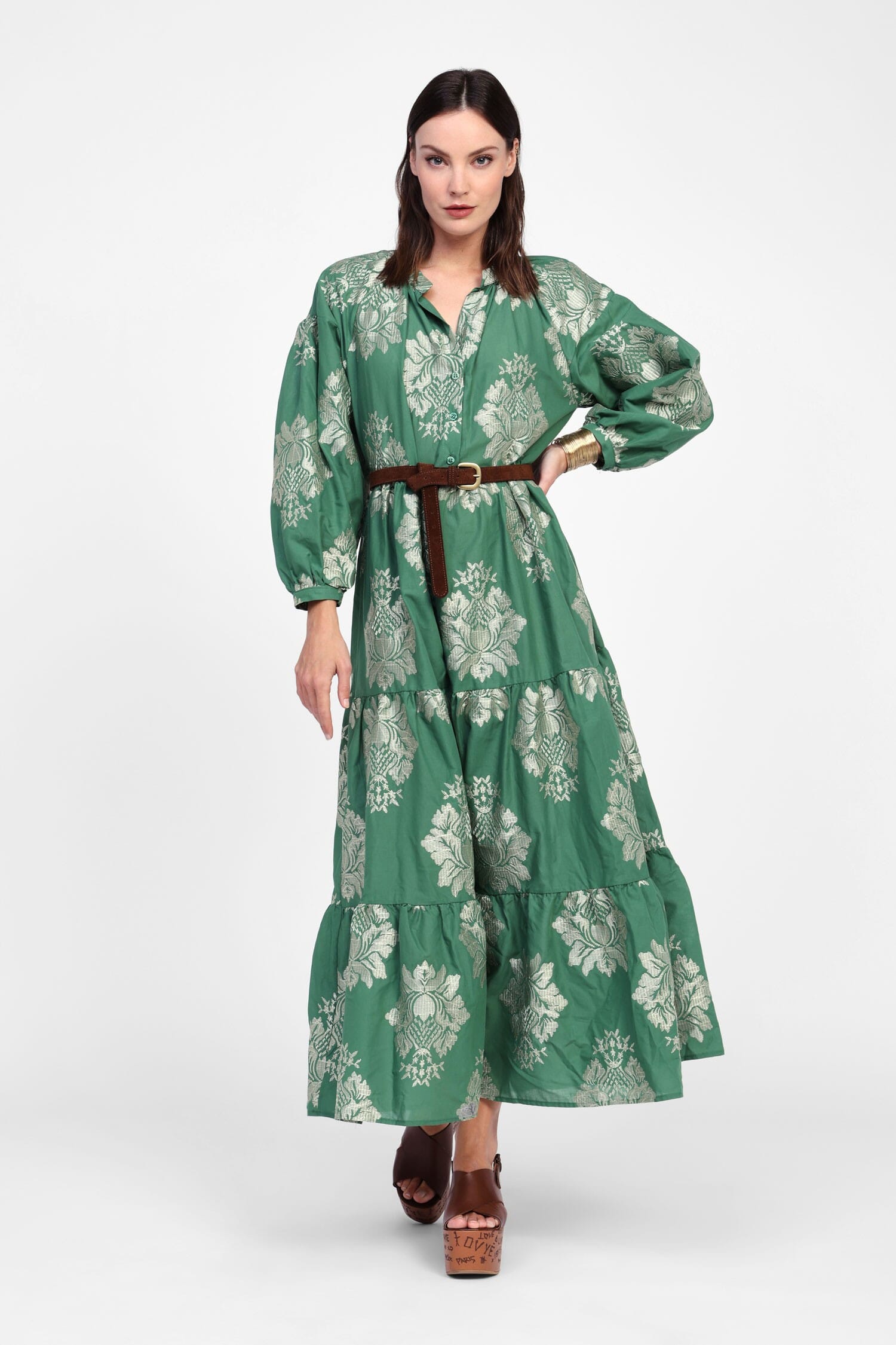 Abito Lungo Con Stampa Floreale E Cintura Dixie