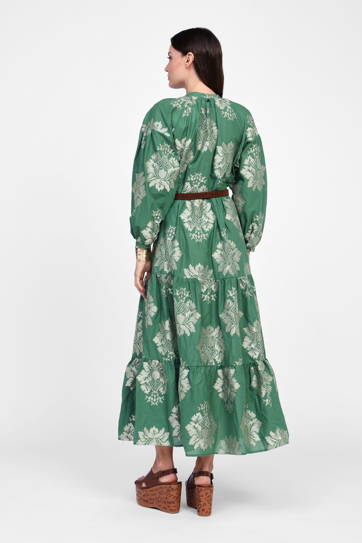 Abito Lungo Con Stampa Floreale E Cintura Dixie