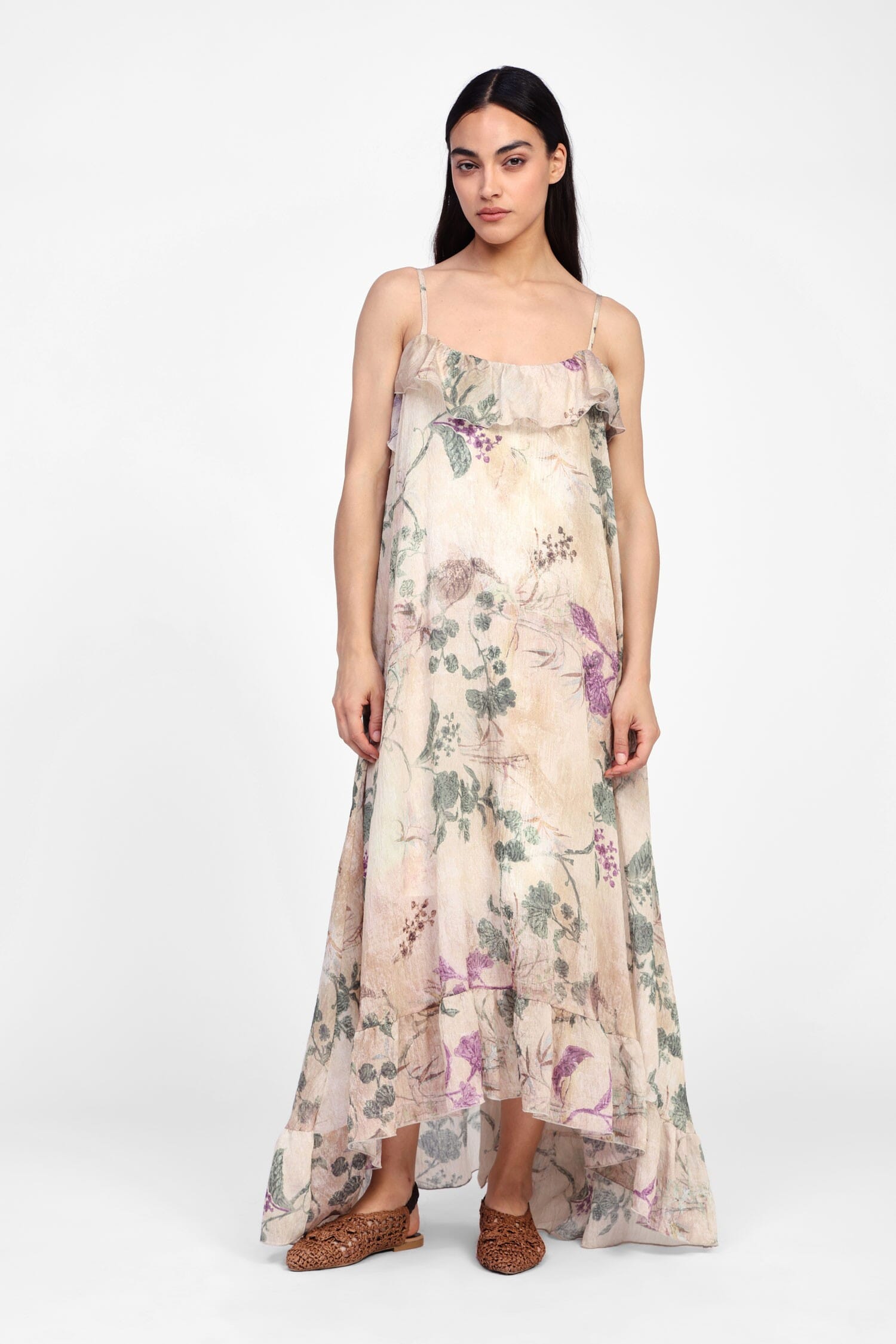 Abito Lungo Con Balze E Stampa Floreale Dixie