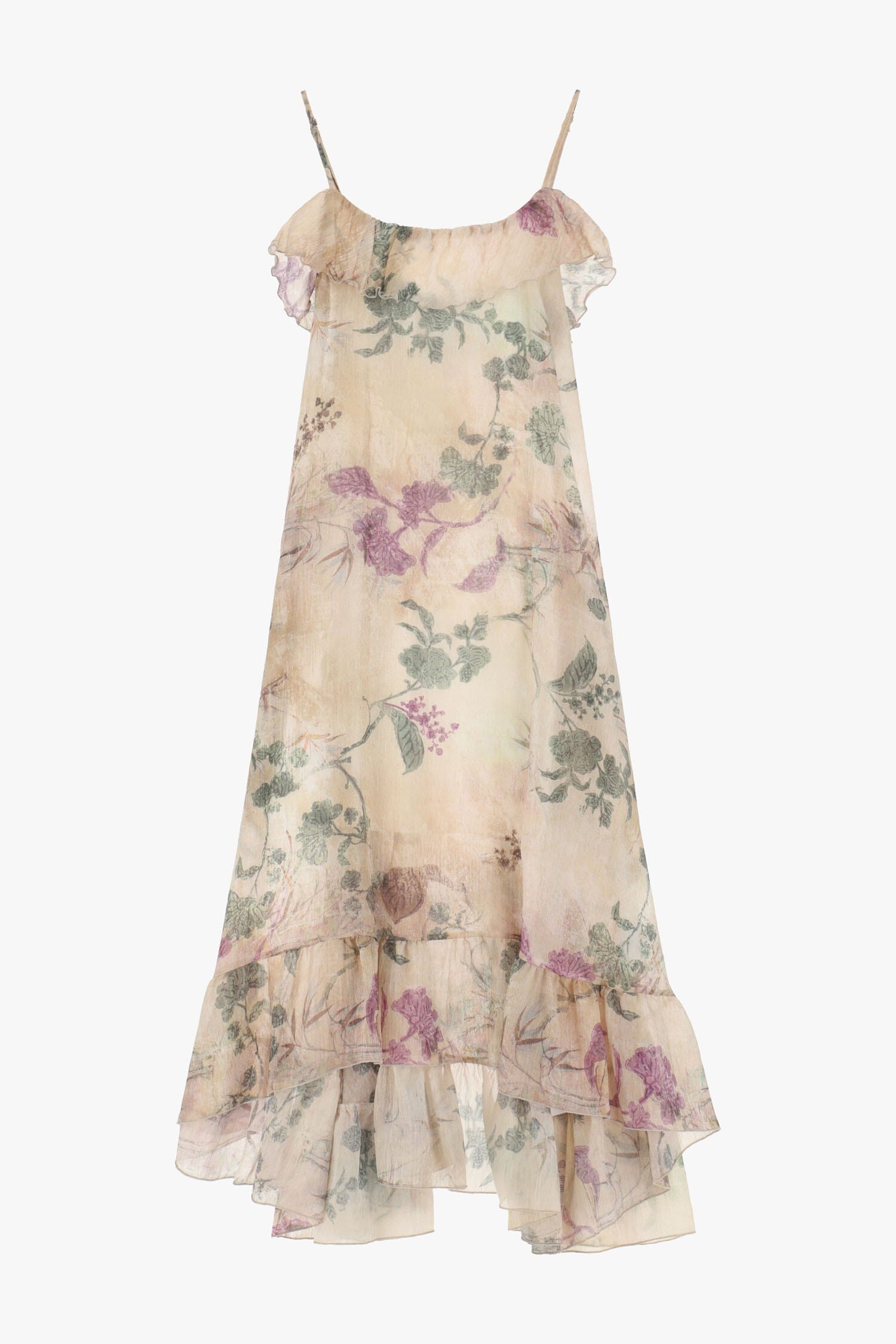 Abito Lungo Con Balze E Stampa Floreale Dixie