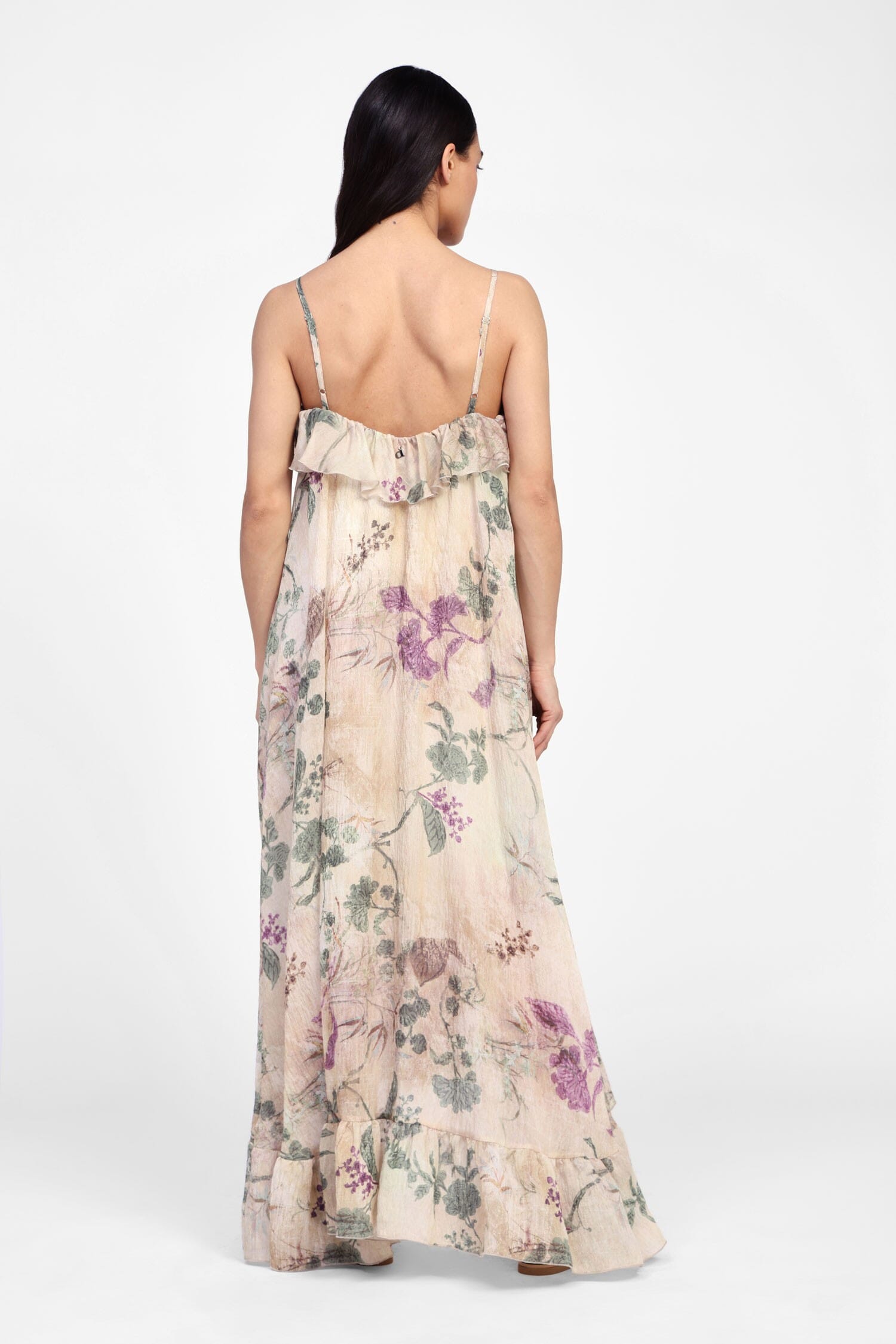 Abito Lungo Con Balze E Stampa Floreale Dixie