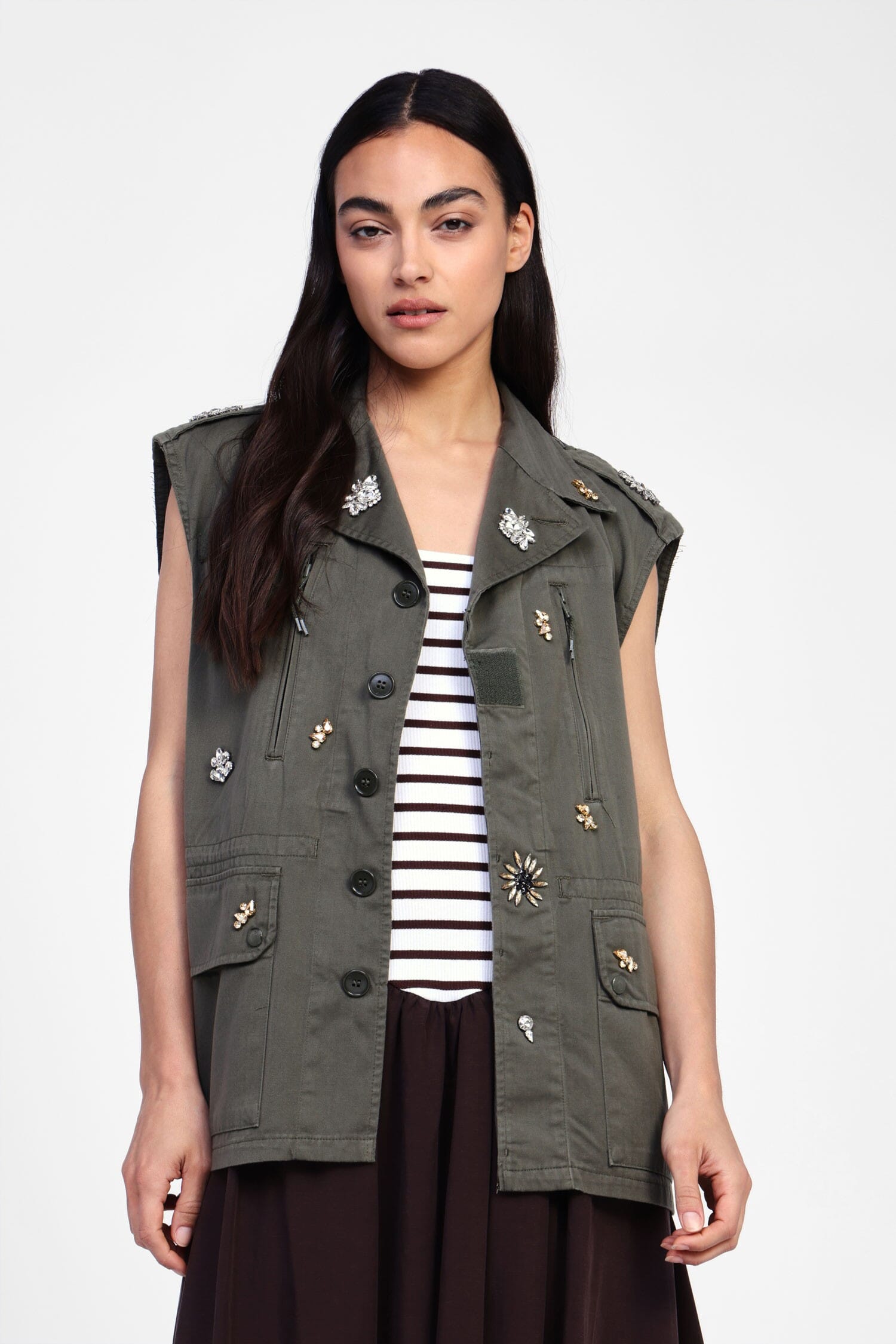 Gilet Con Tasche E Ricami Decorativi Dixie