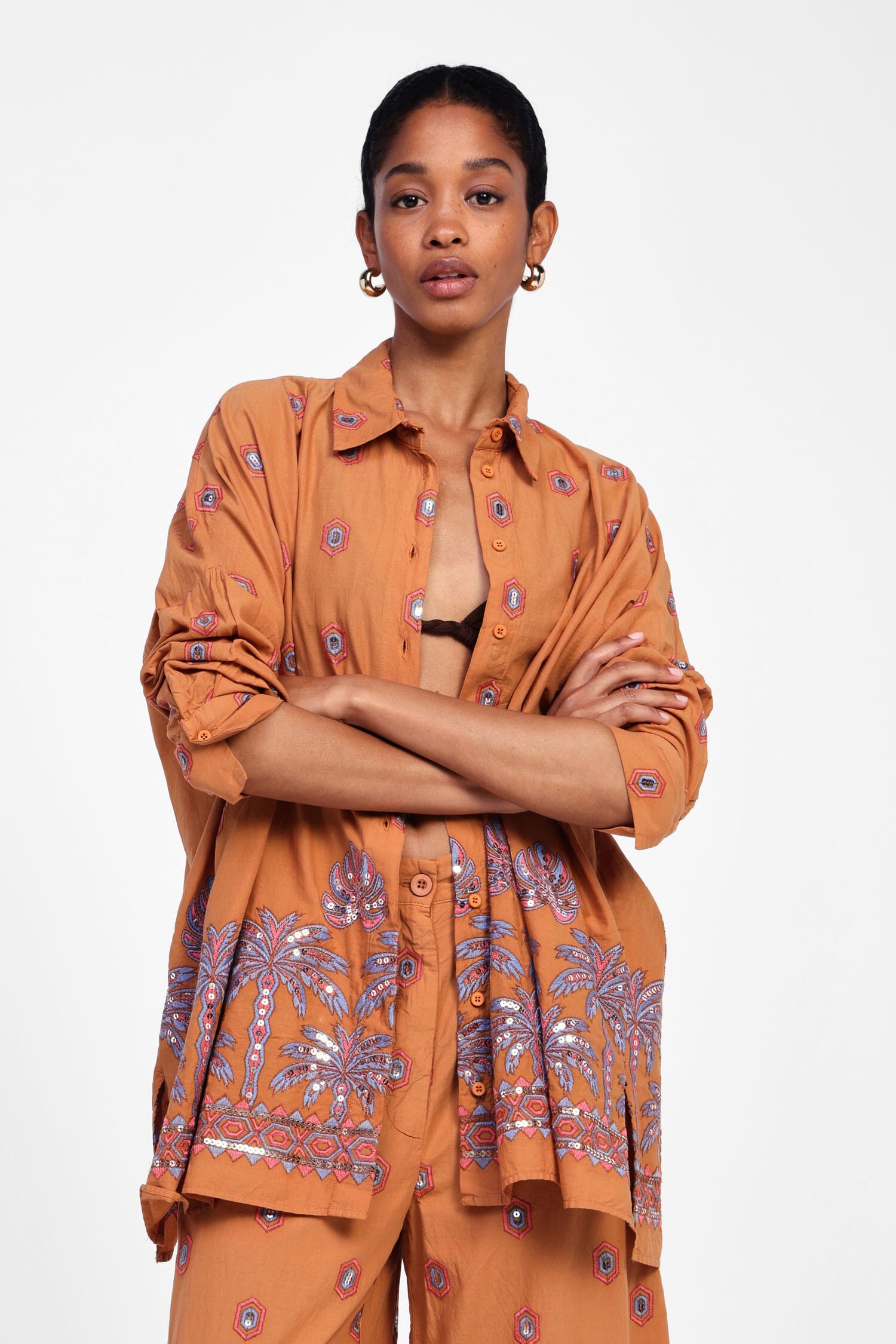 Camicia Con Motivo Tropicale E Bottoni Dixie