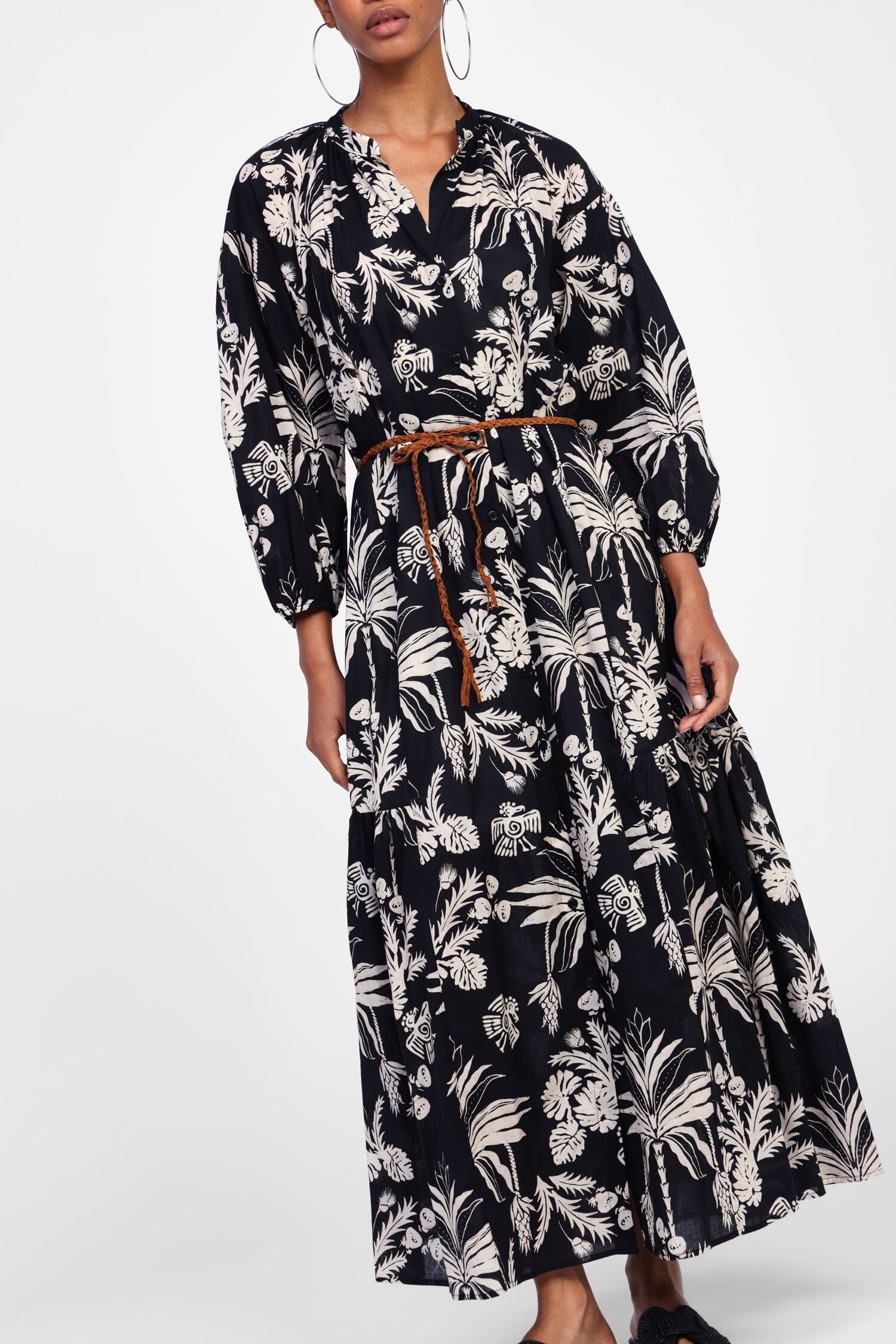 Abito Lungo Con Stampa Floreale E Cintura Dixie