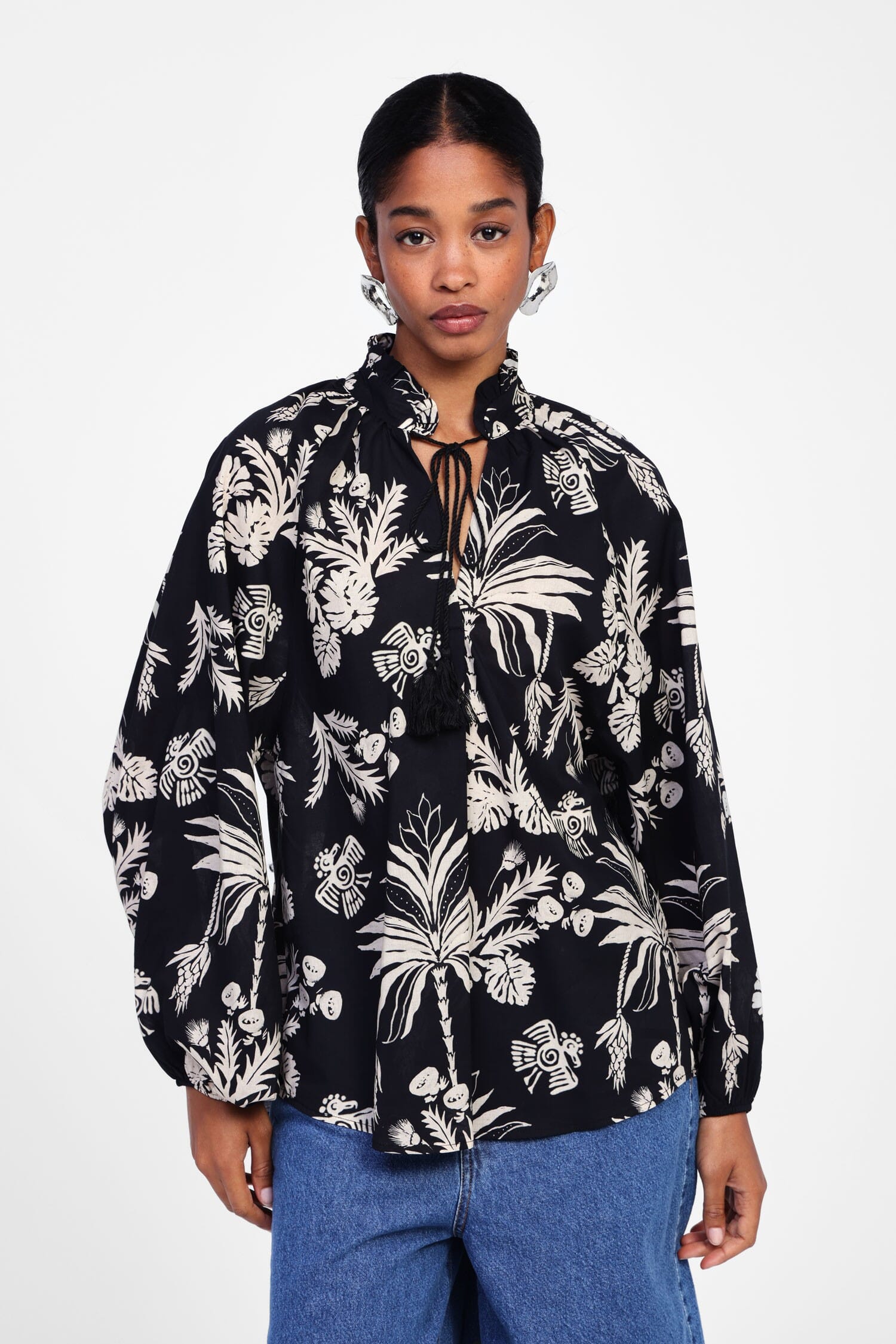 Shirt With Tropical Pattern And Loose Sleeves Dixie