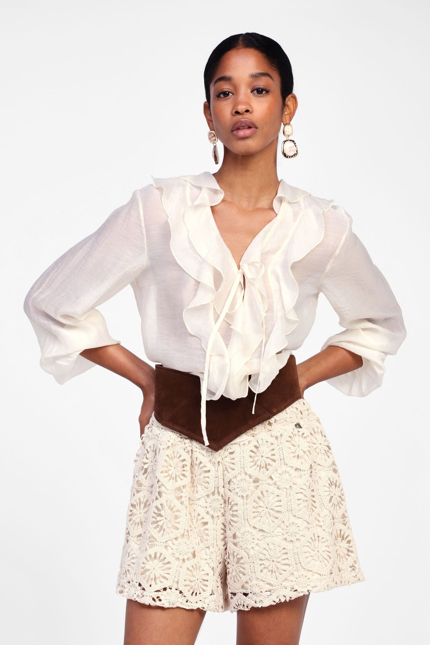 Embroidered Shorts With Scalloped Hem Dixie