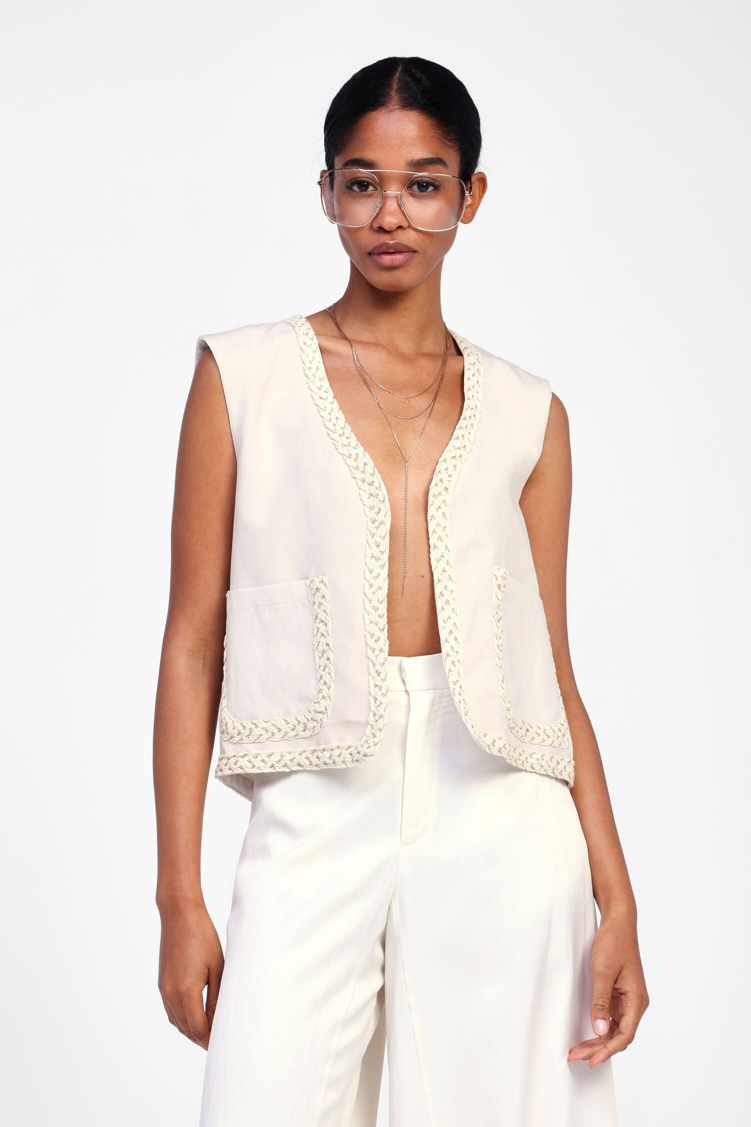 Gilet Con Tasche E Bordo Intrecciato Dixie