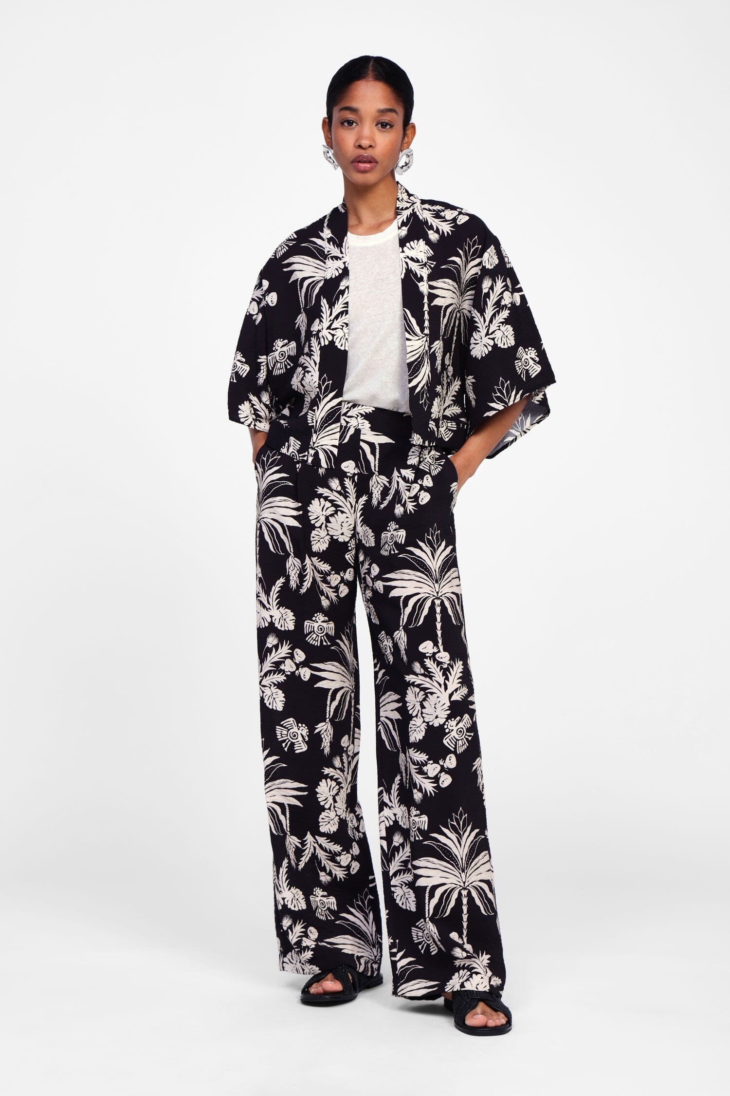 Pantalon de palais à motifs tropicaux Dixie