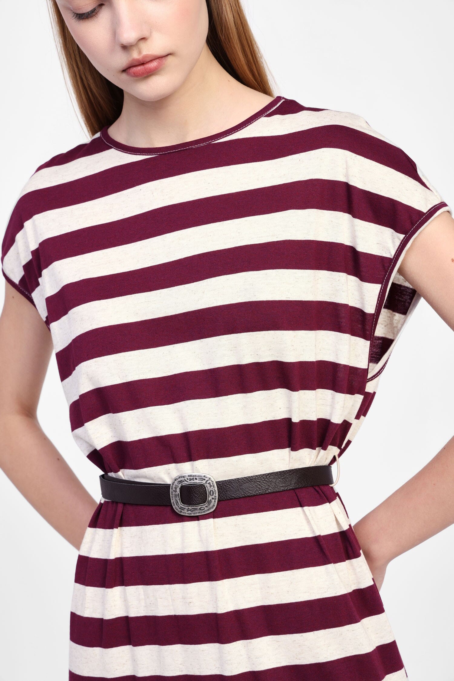 Abito Midi A Righe Con Cintura Dixie