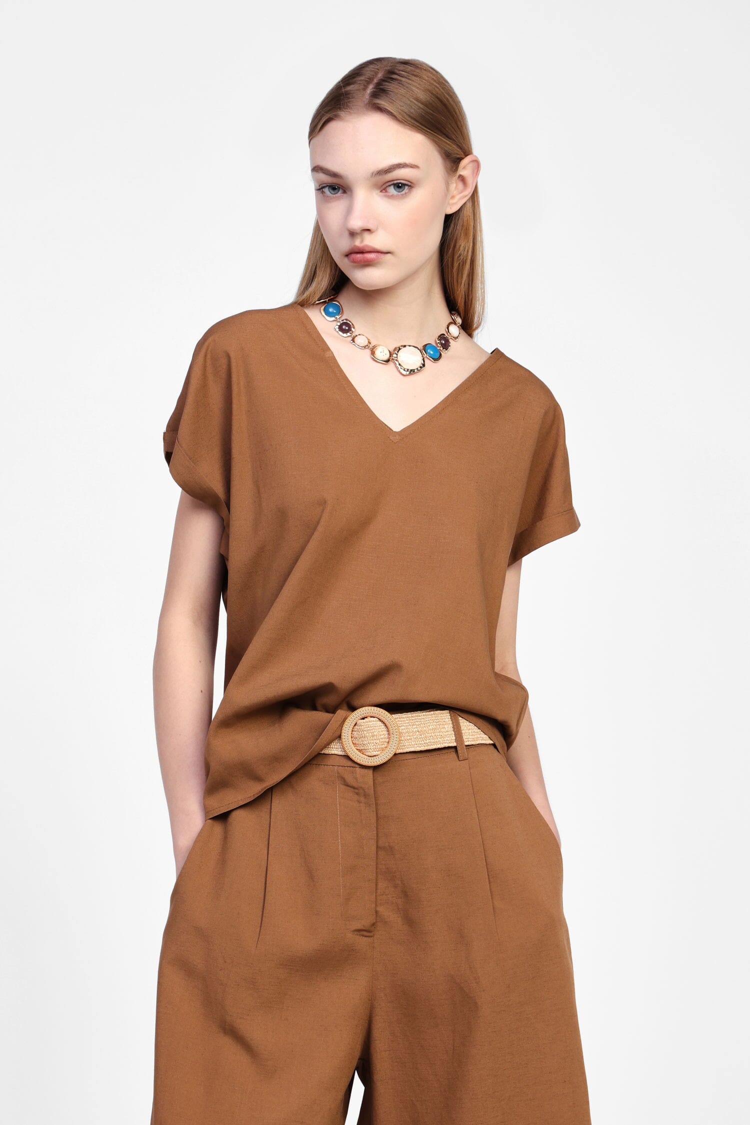 Camicia Con Scollo A V E Maniche Corte Dixie