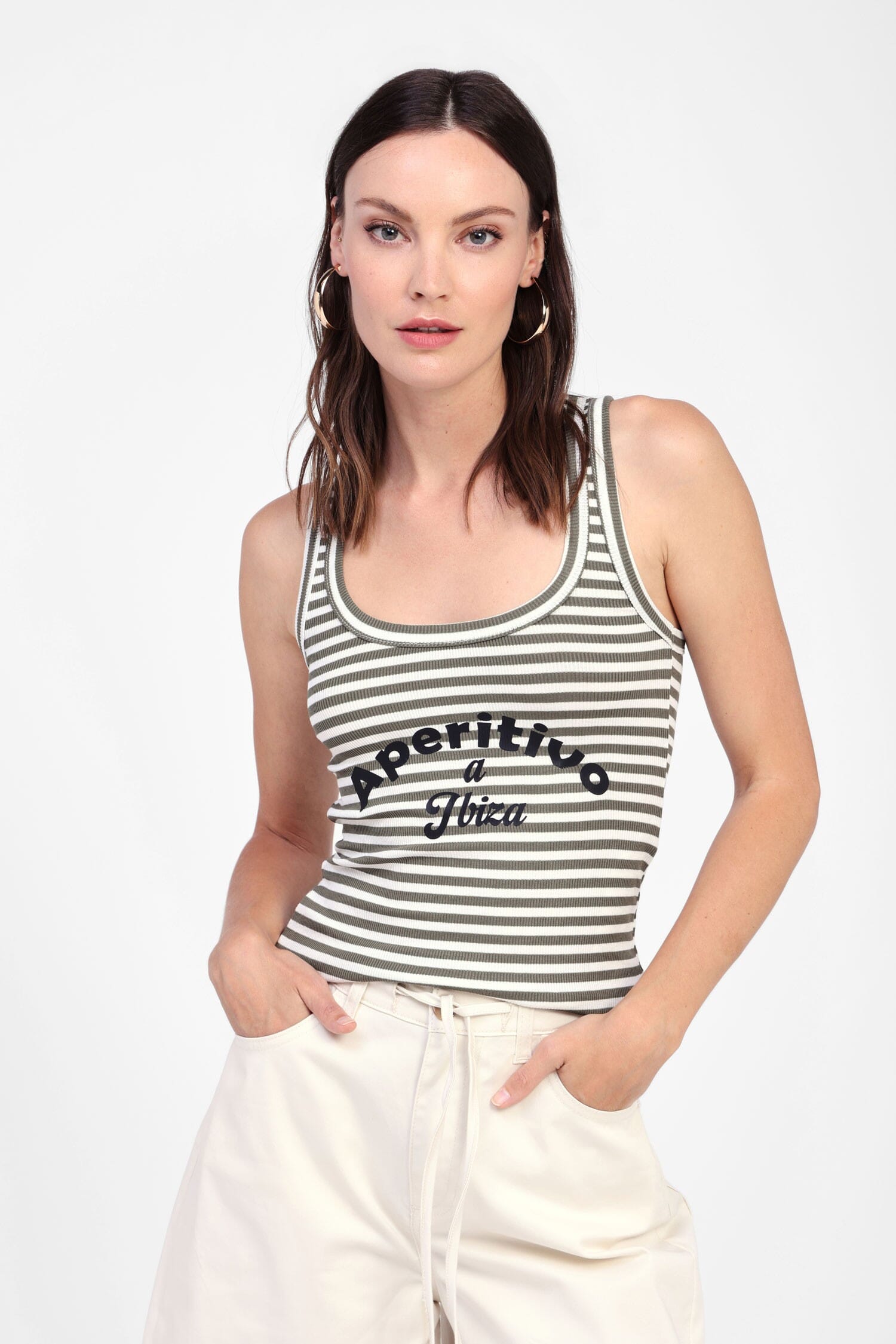 Dixie Round Neck Striped Tank Top