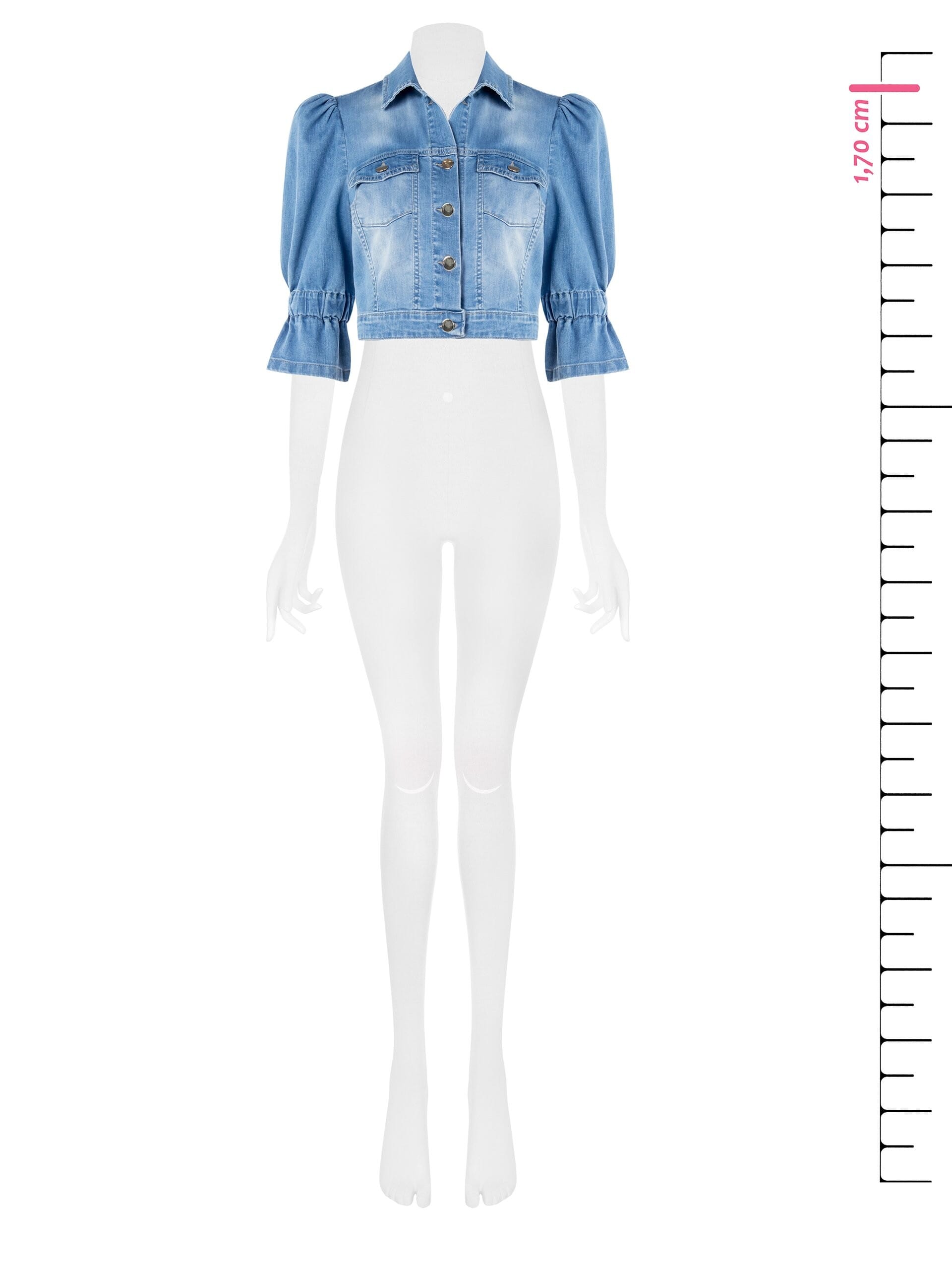 Giacca Corta In Denim Slavato Con Maniche A 3/4 Arricciate Rinascimento