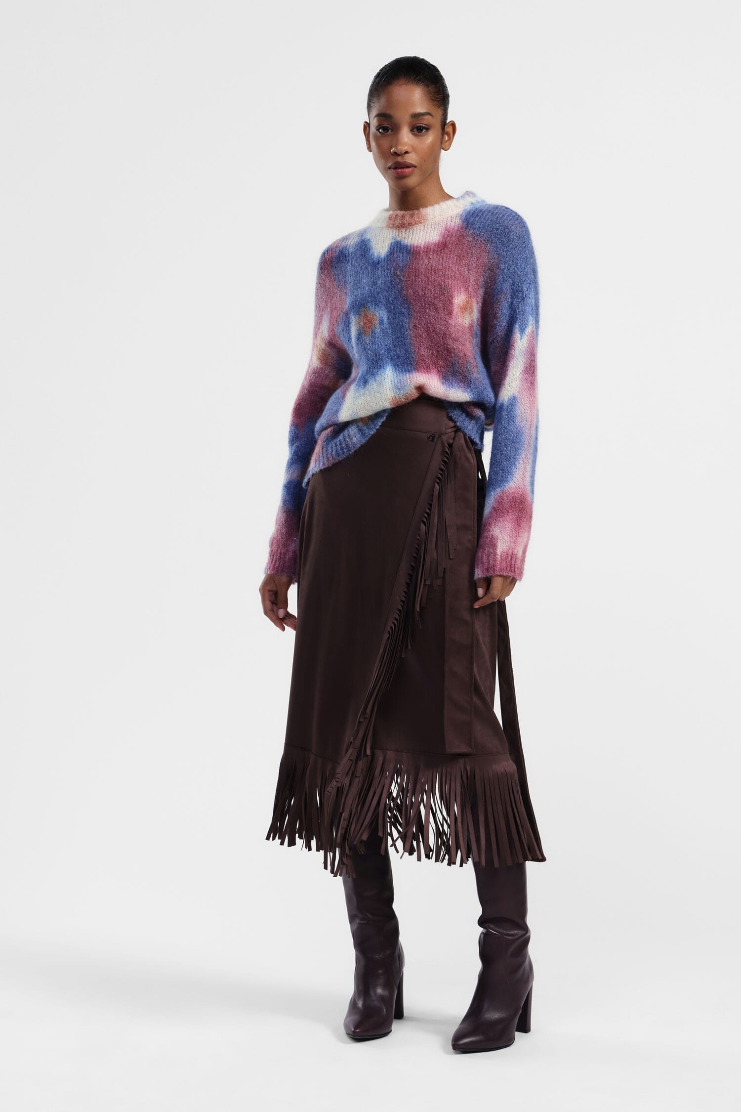 Gonna Effetto Suede Con Frange E Dettaglio Nodo Dixie