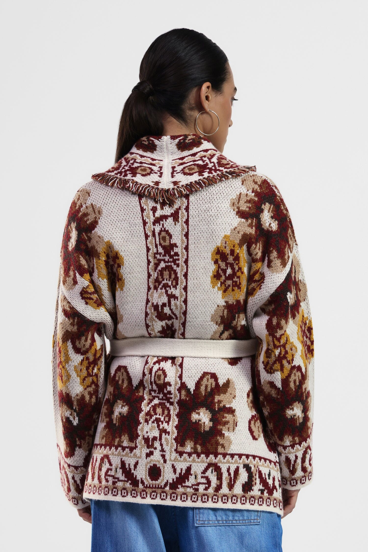 Cardigan With Belt And Floral Pattern Dixie