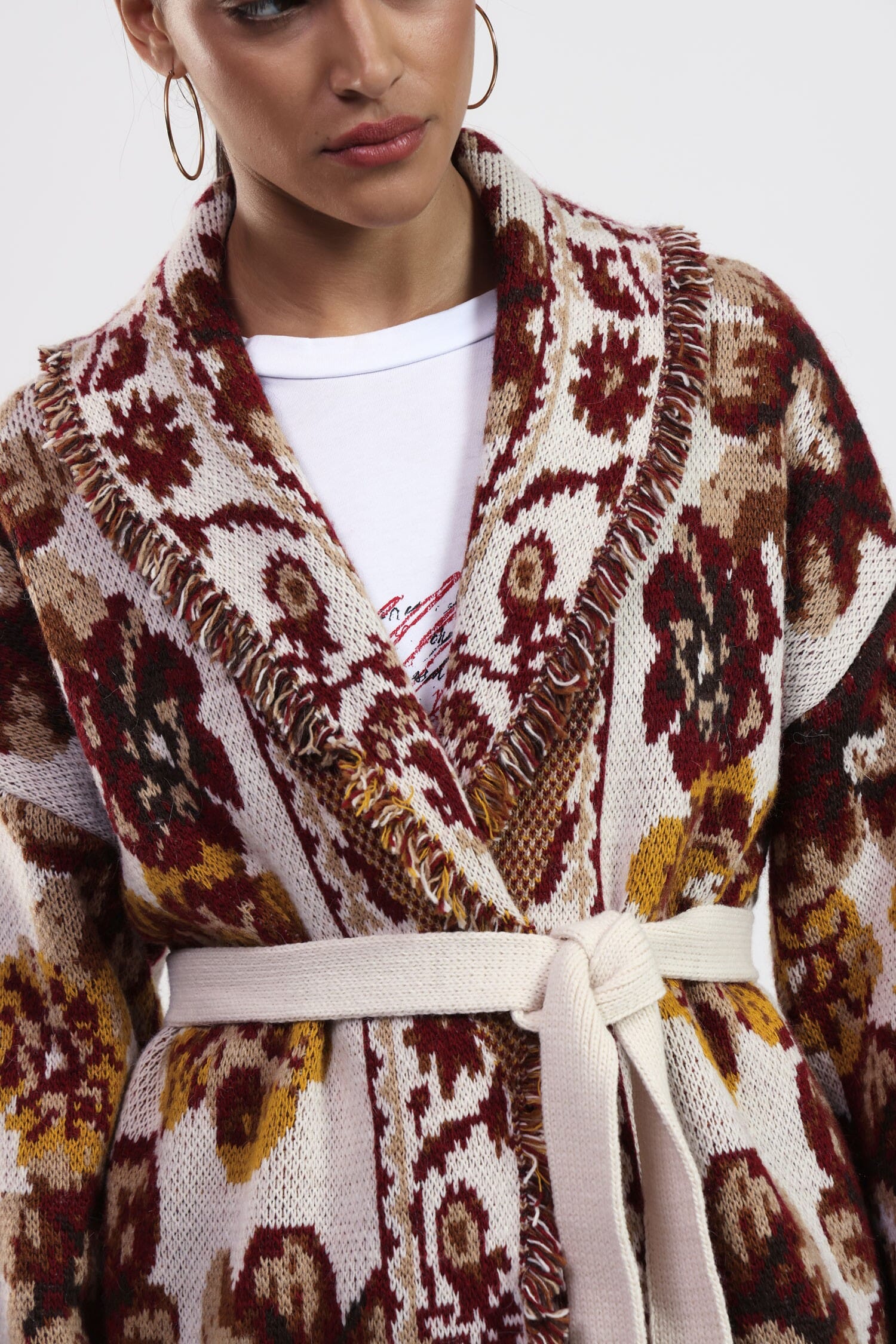 Cardigan With Belt And Floral Pattern Dixie