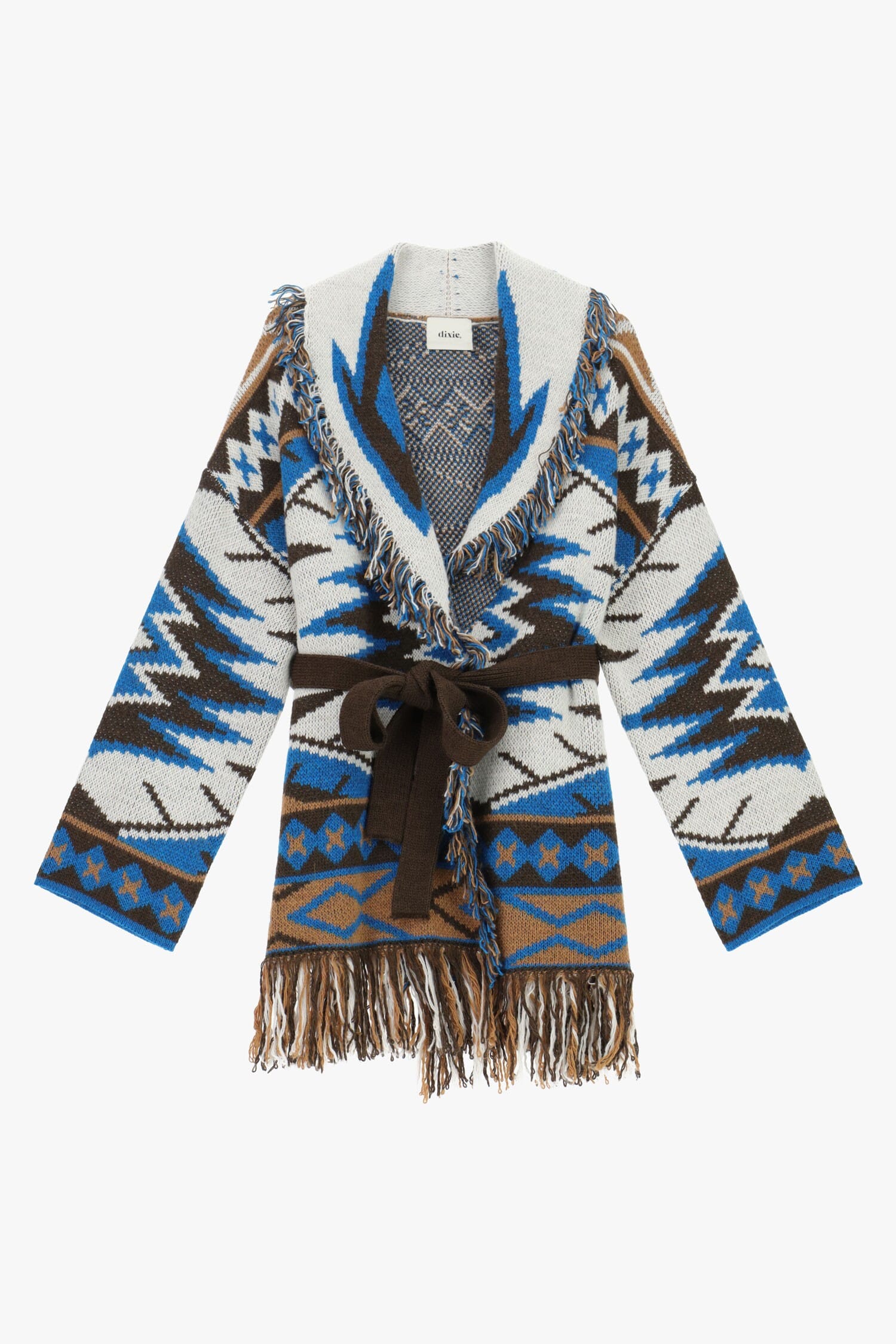 Poncho With Fringes And Geometric Pattern Dixie