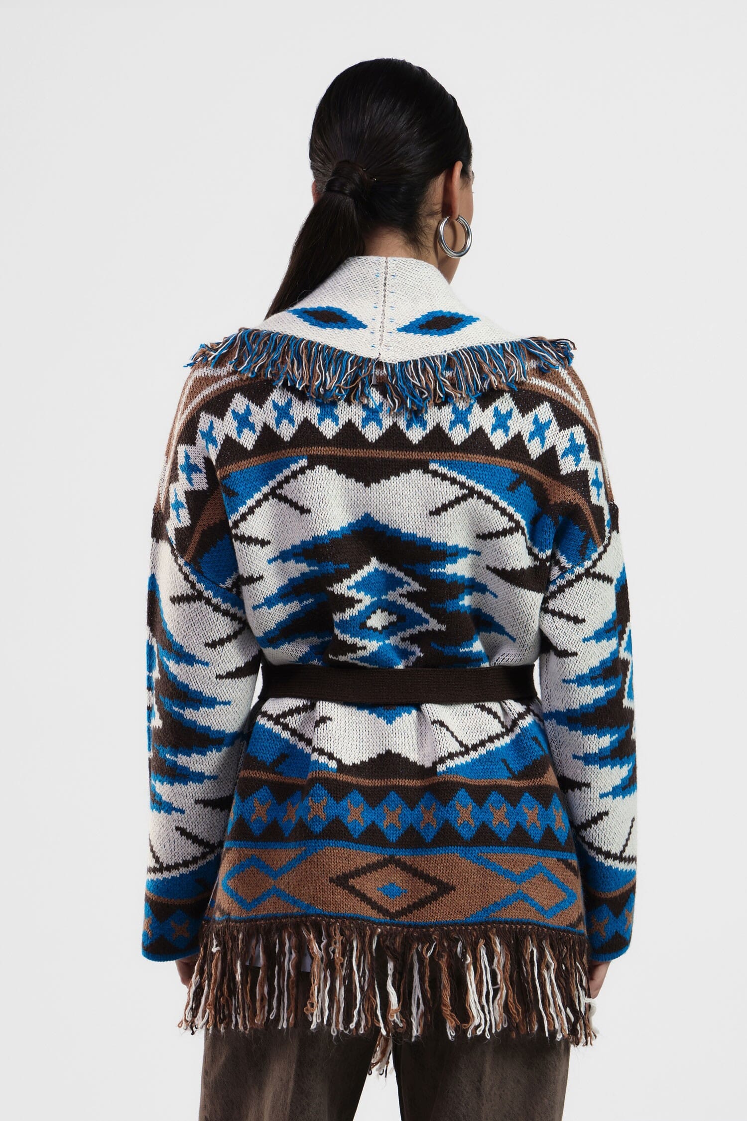 Poncho With Fringes And Geometric Pattern Dixie