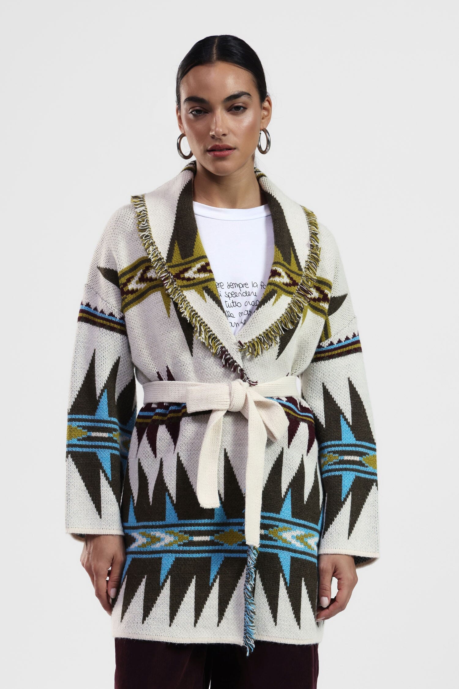 Cardigan Con Cintura E Motivi Geometrici Dixie