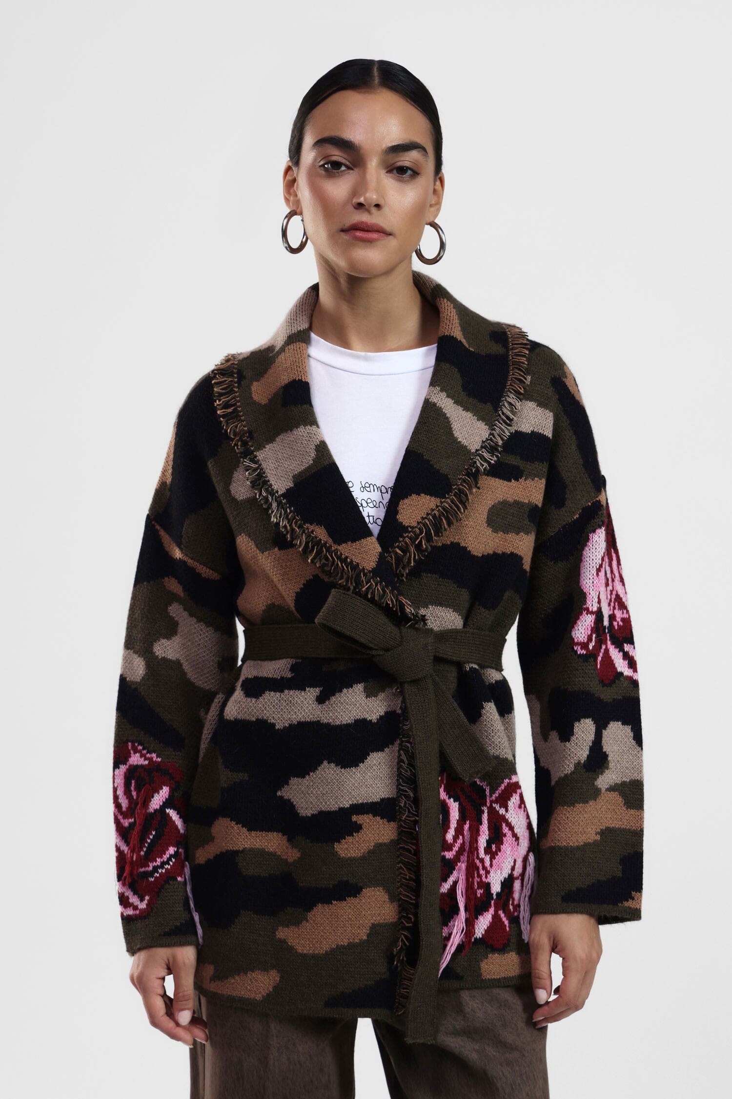 Cardigan Con Motivo Floreale E Cintura Dixie