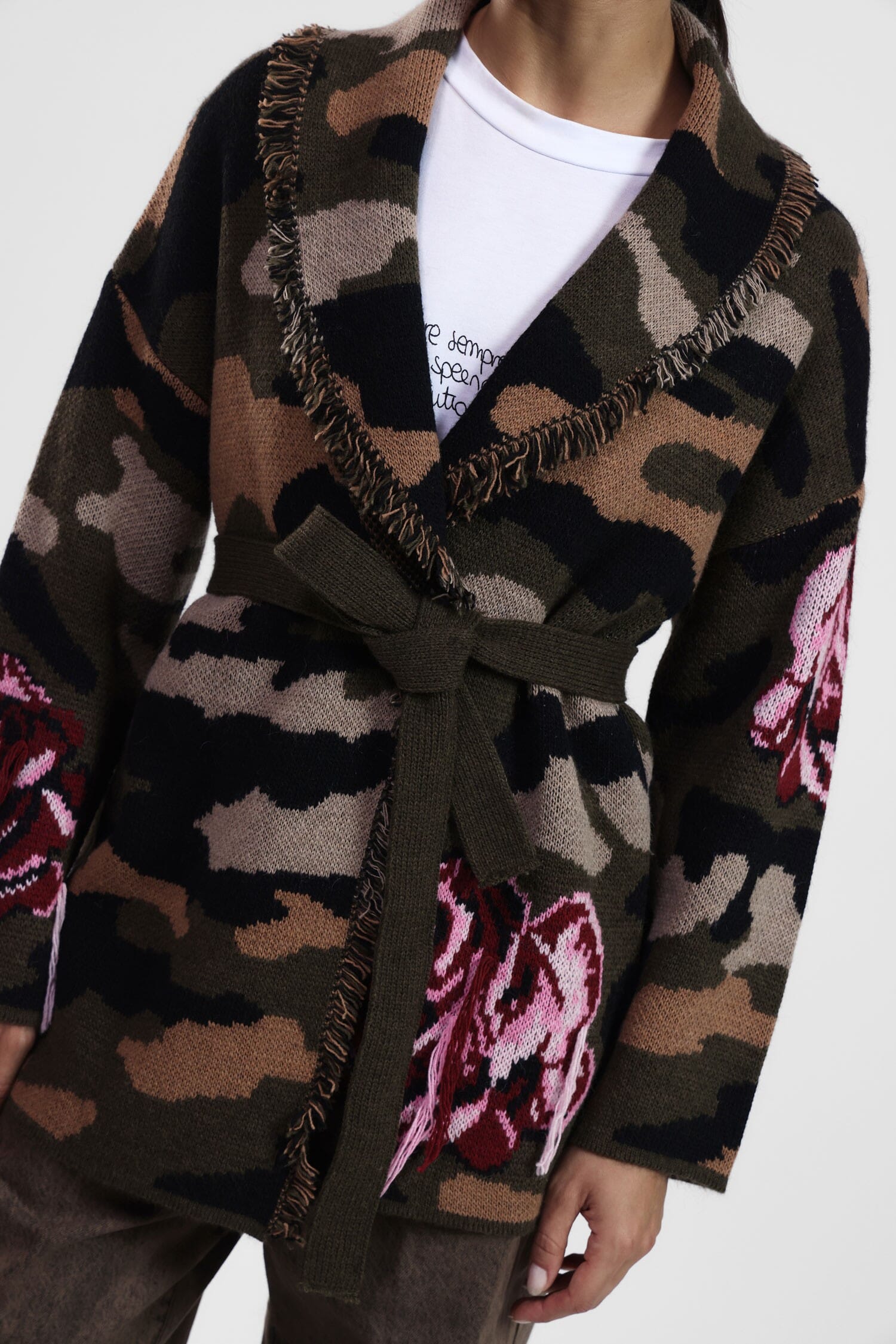 Cardigan Con Motivo Floreale E Cintura Dixie