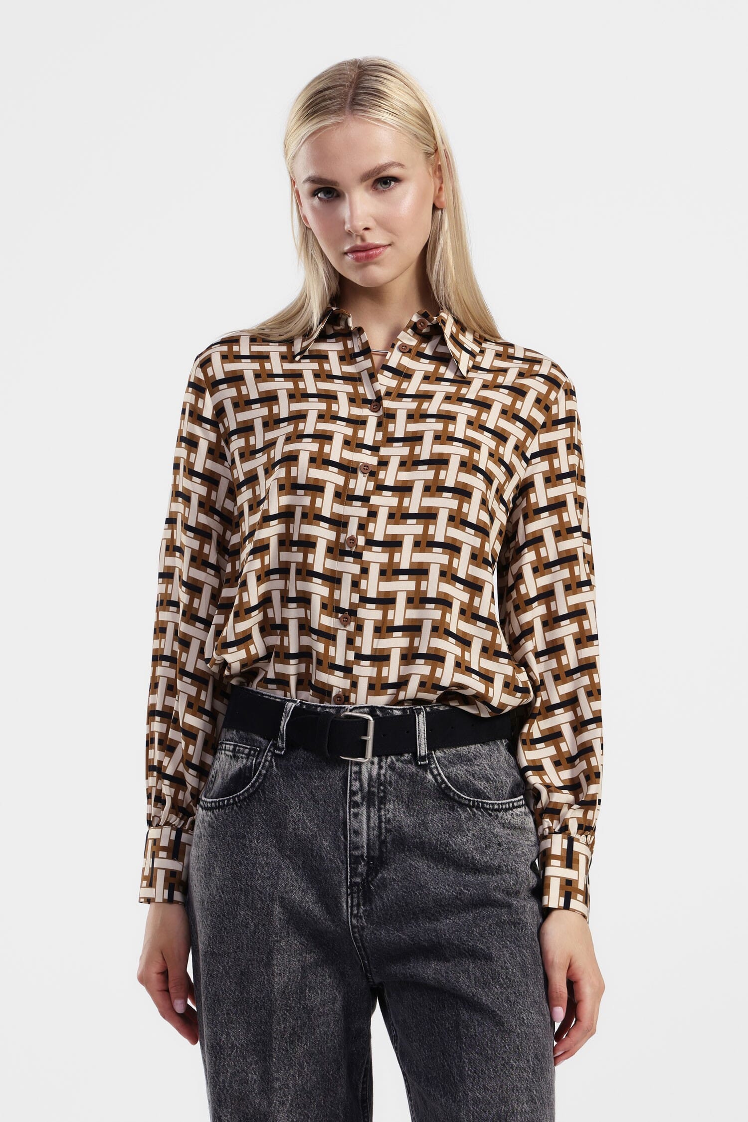 Camicia Stampa Geometrica Maniche Lunghe Dixie