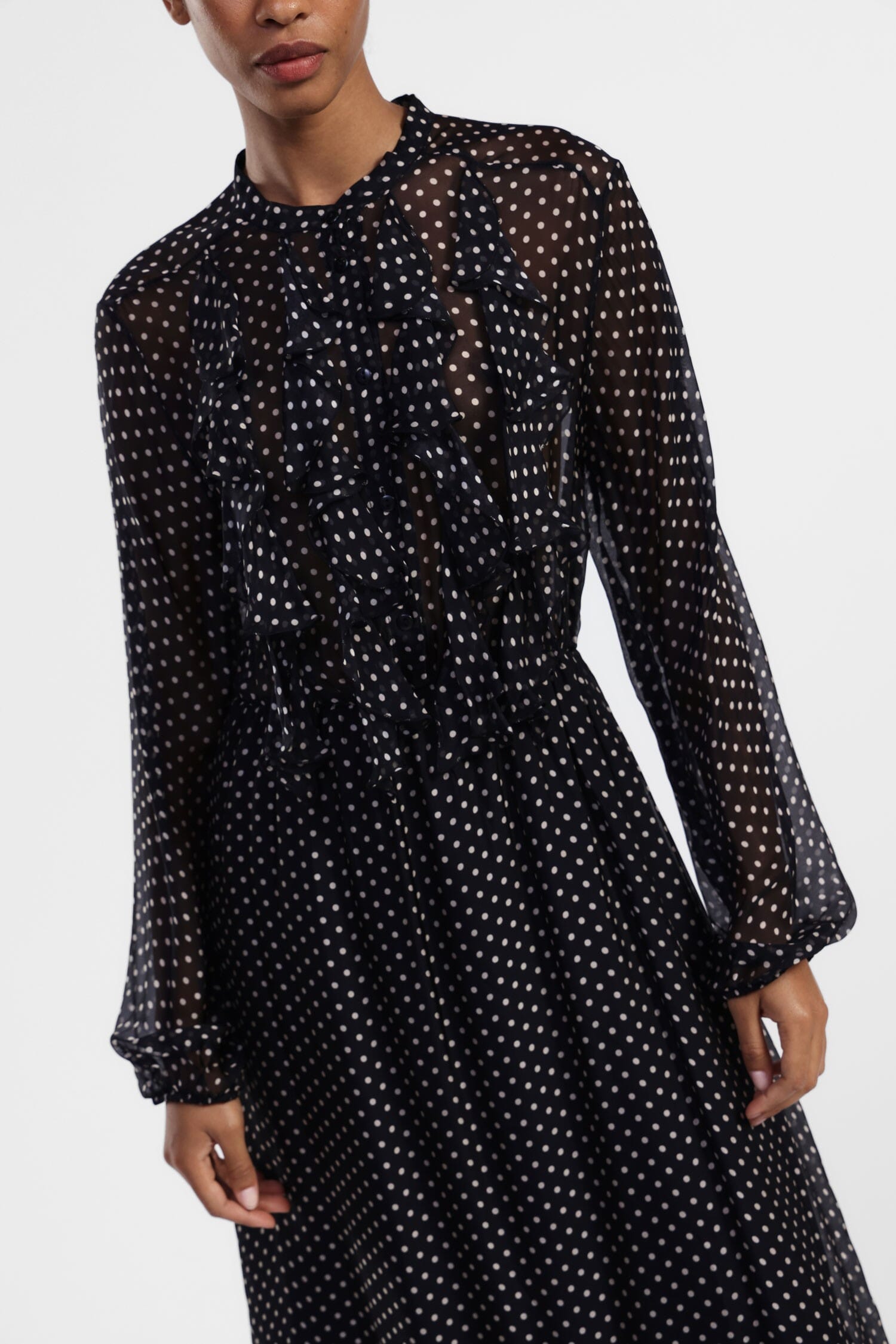 Vestito Lungo A Pois Con Volant Dixie