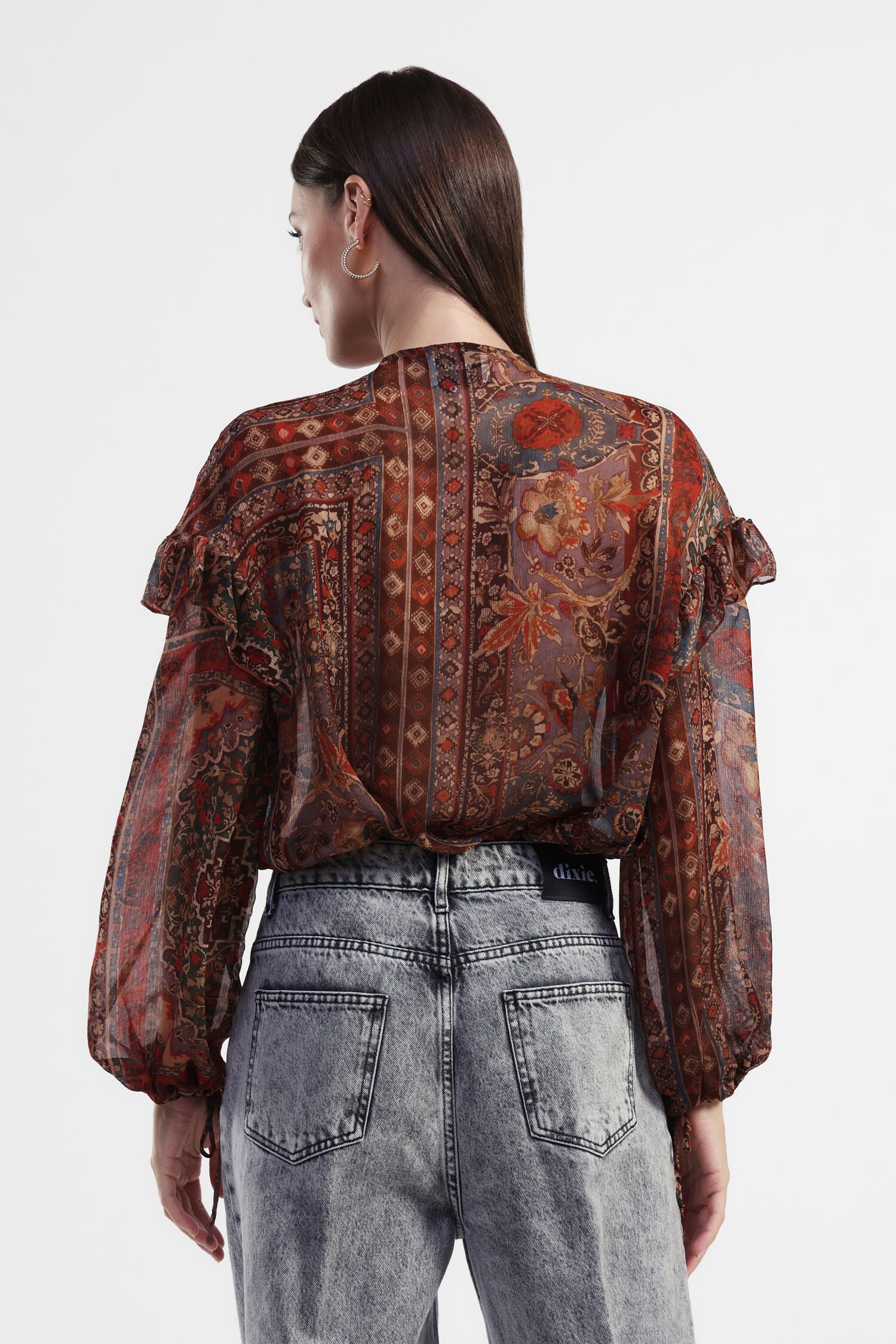 Chemise transparente à volants et motif Dixie