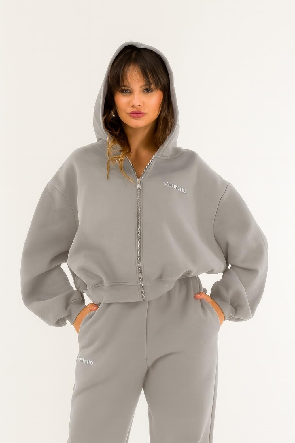 Felpa Cropped Zip Cappuccio Kontatto