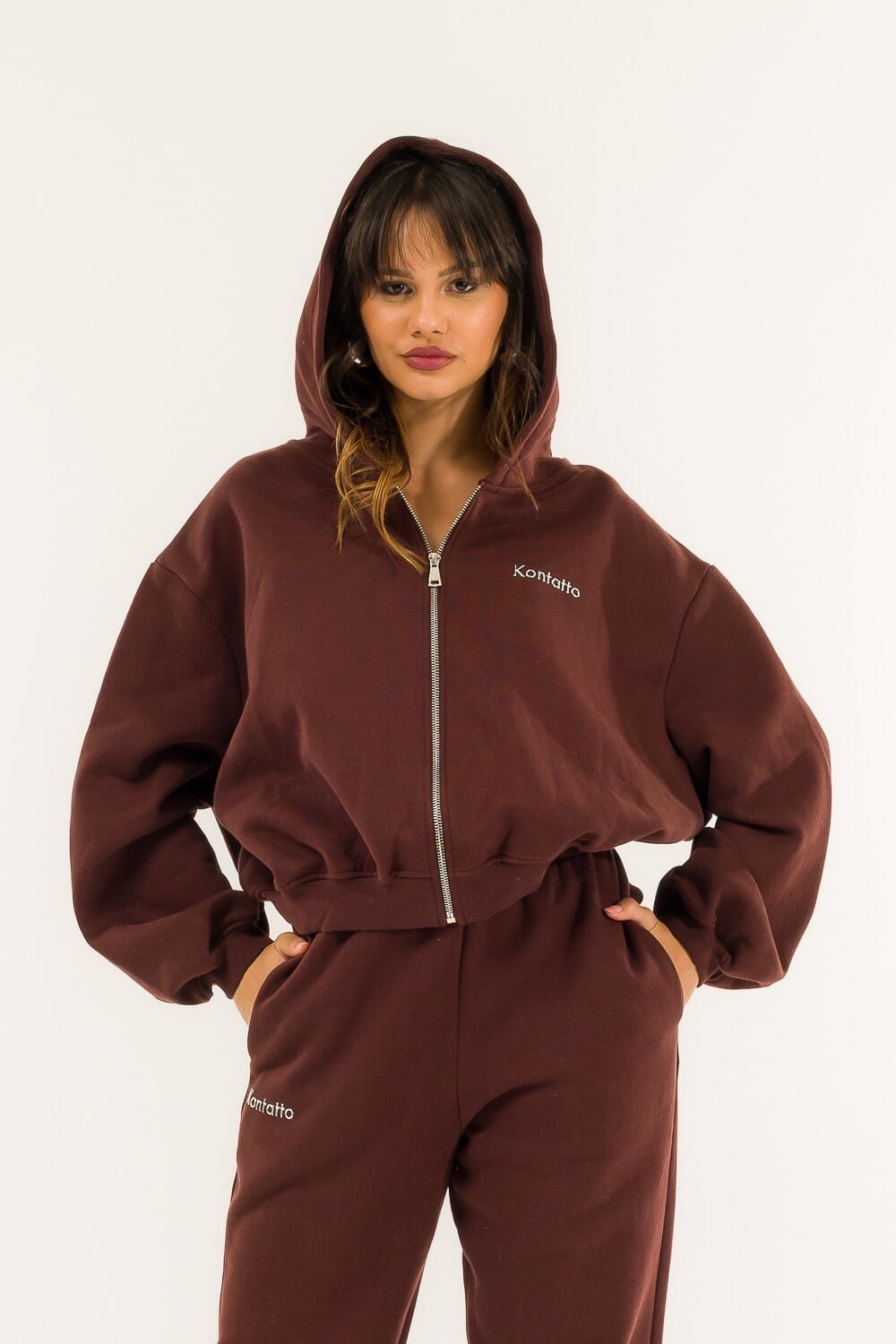 Felpa Cropped Zip Cappuccio Kontatto