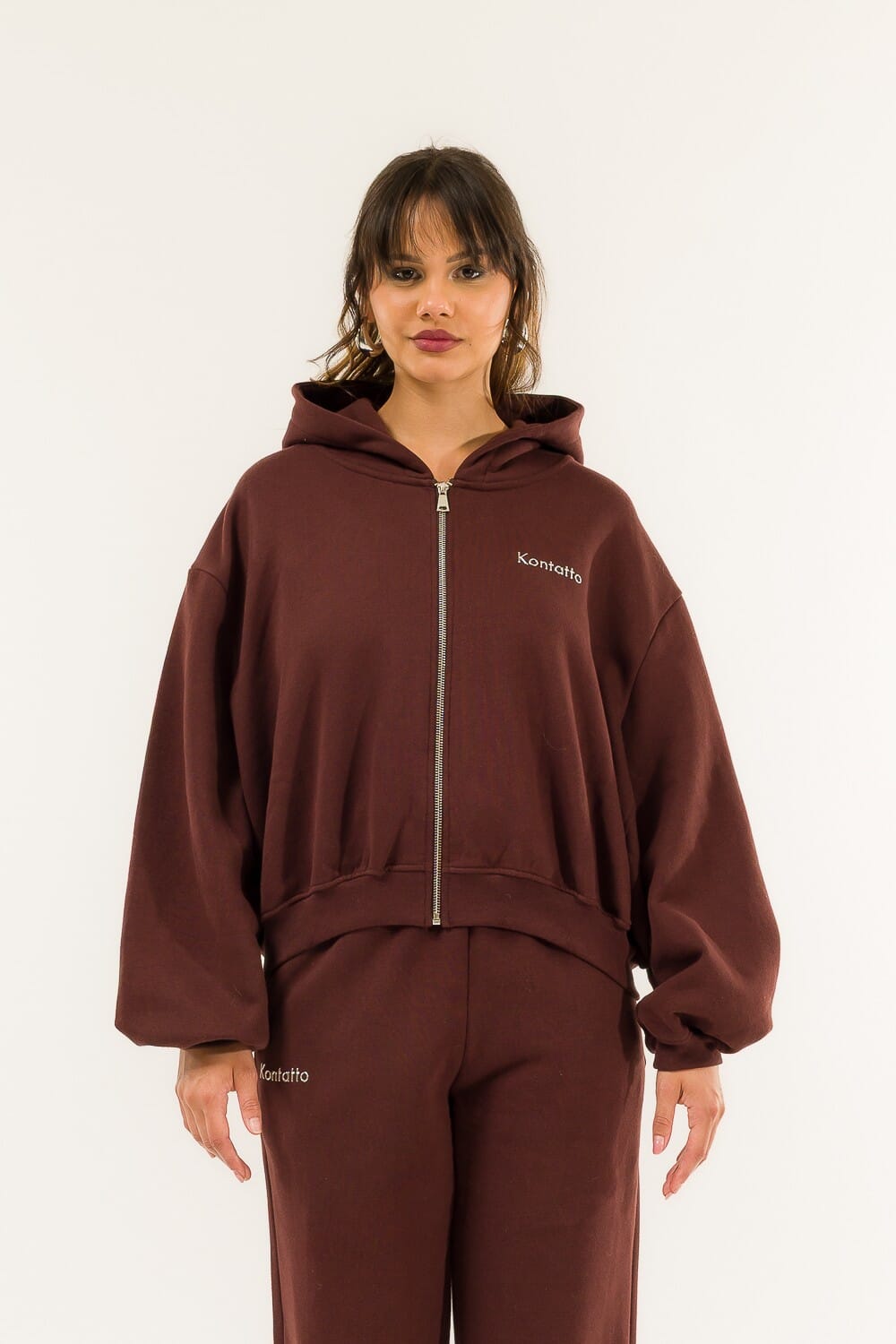 Felpa Cropped Zip Cappuccio Kontatto