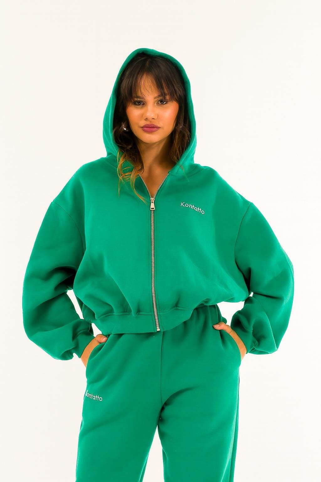 Felpa Cropped Zip Cappuccio Kontatto