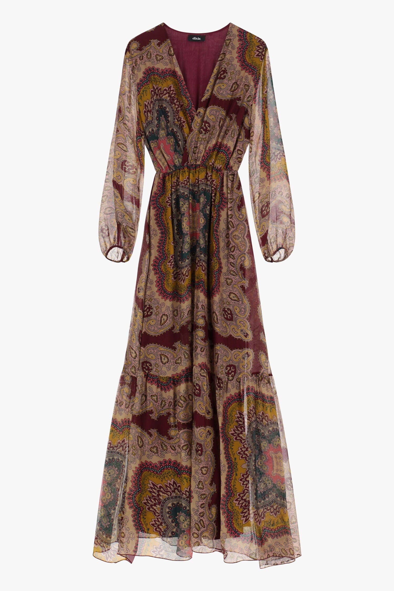 Abito Lungo Stampa Paisley Scollo A V Dixie
