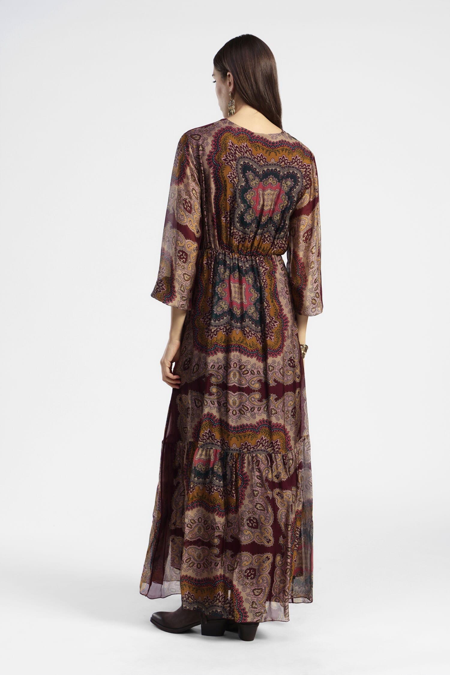 Abito Lungo Stampa Paisley Scollo A V Dixie